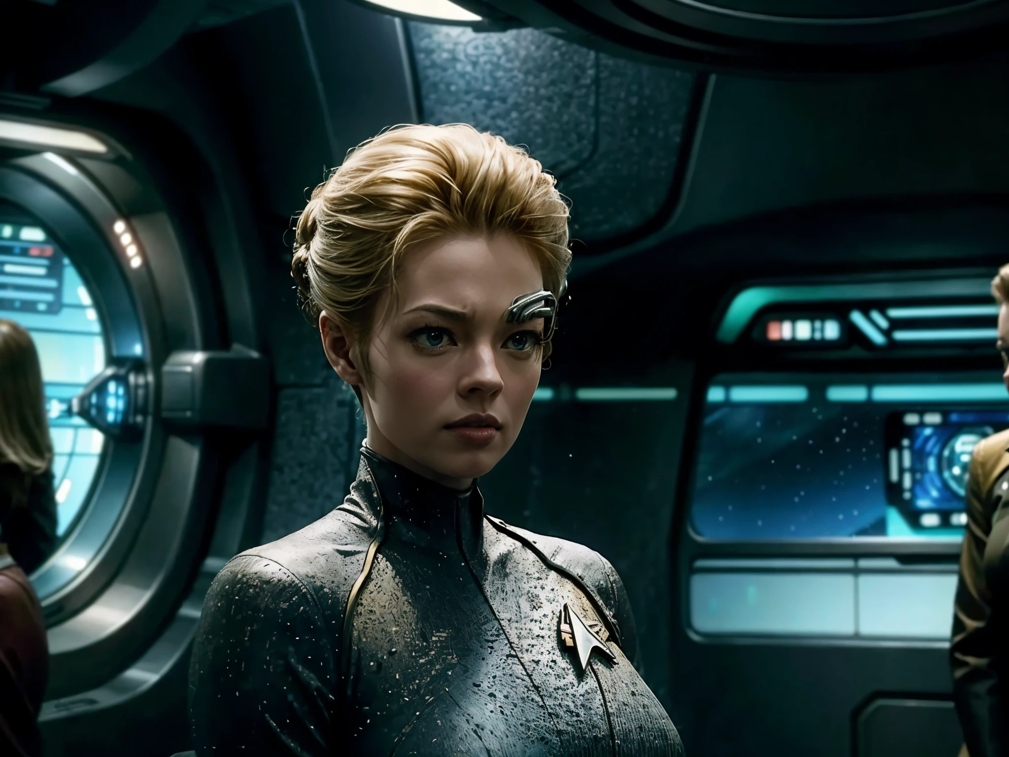 Star Trek、seven of nine、Pilot the USS Enterprise、I can see the Borg ship outside the window.