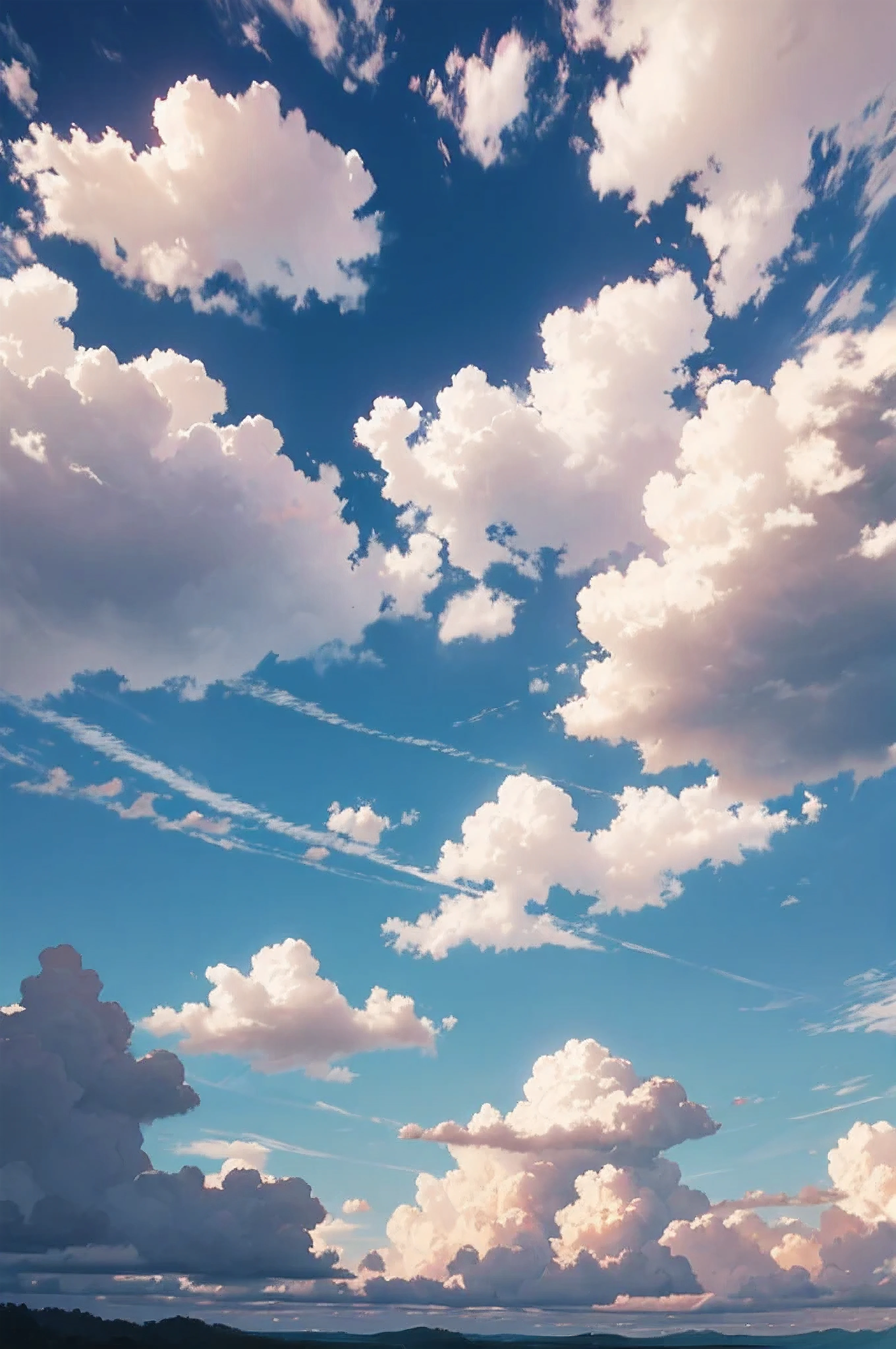 the sky is filled with thick and beautiful clouds, the sun passes through the clouds, the top side of the clouds is bright due to the sun, and the bottom side is darker, very realistic weather, heavens, cloud-like