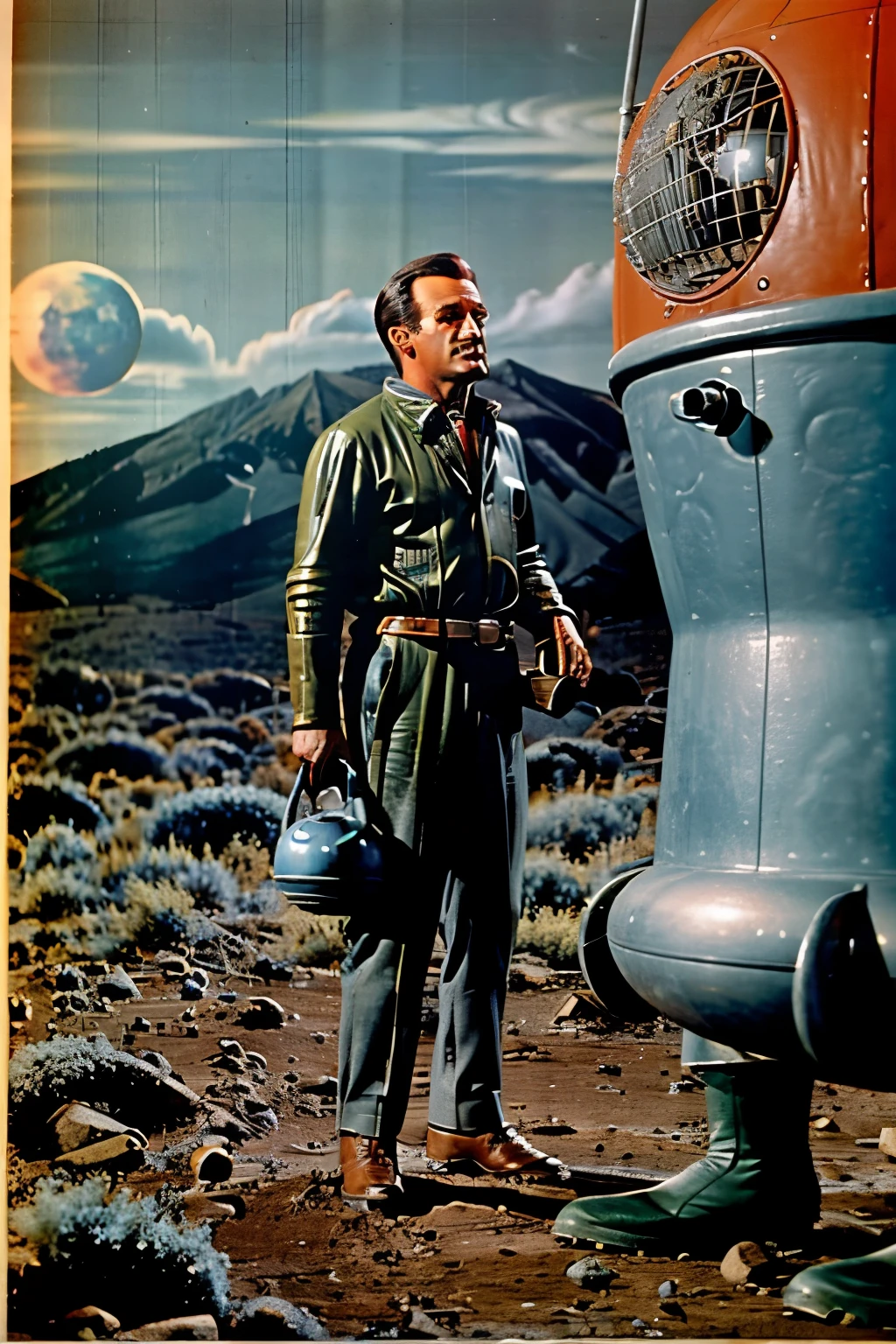 Image showing a scene from an old 1950s sci-fi monster adventure TV series