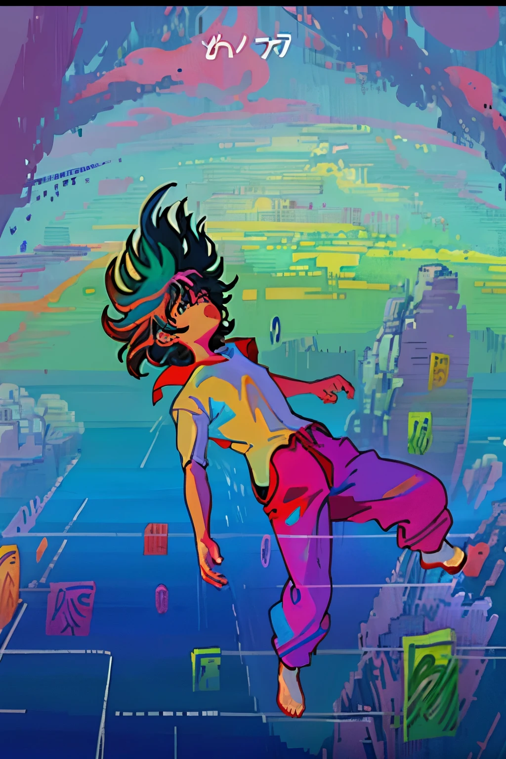 cartoon of a boy falling off a cliff in the air, dreamy psychedelic anime, still from a music video, animation film still, vaporwave cartoon, animation still screencap, screenshot from guro anime, animated film still, in the art style of 8 0 s anime, screenshot from the anime film, still from anime, animation still, lsd visuals, youtube video screenshot