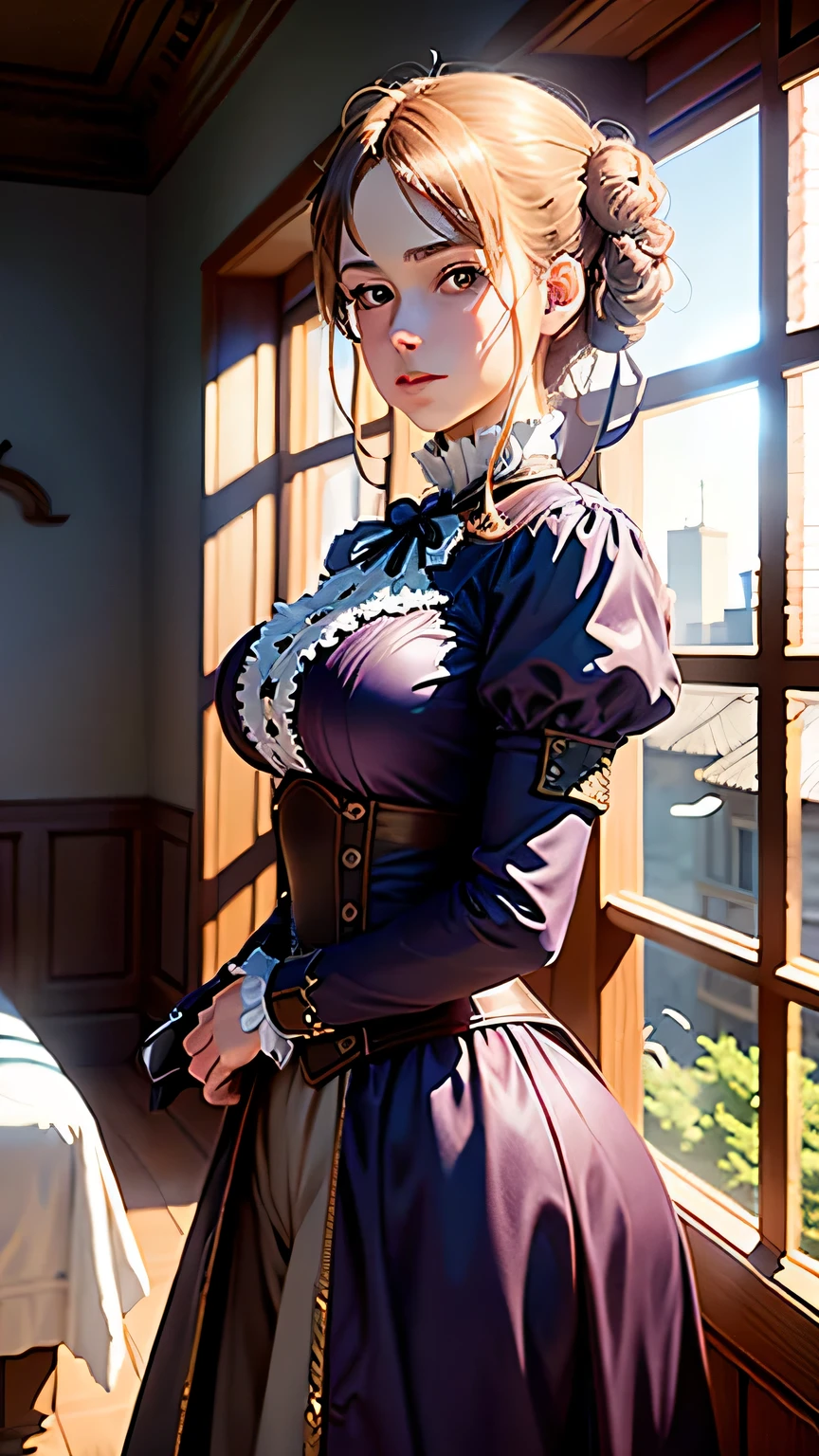 masterpiece, highest quality, (8K wallpaper that integrates high-definition CG), (highest quality), (Best Illustration), (best shadow), (Stable diffusion model), violet evergarden, Sparkling, beautiful, victorian style bedroom, dynamic lighting, written boundary depth
