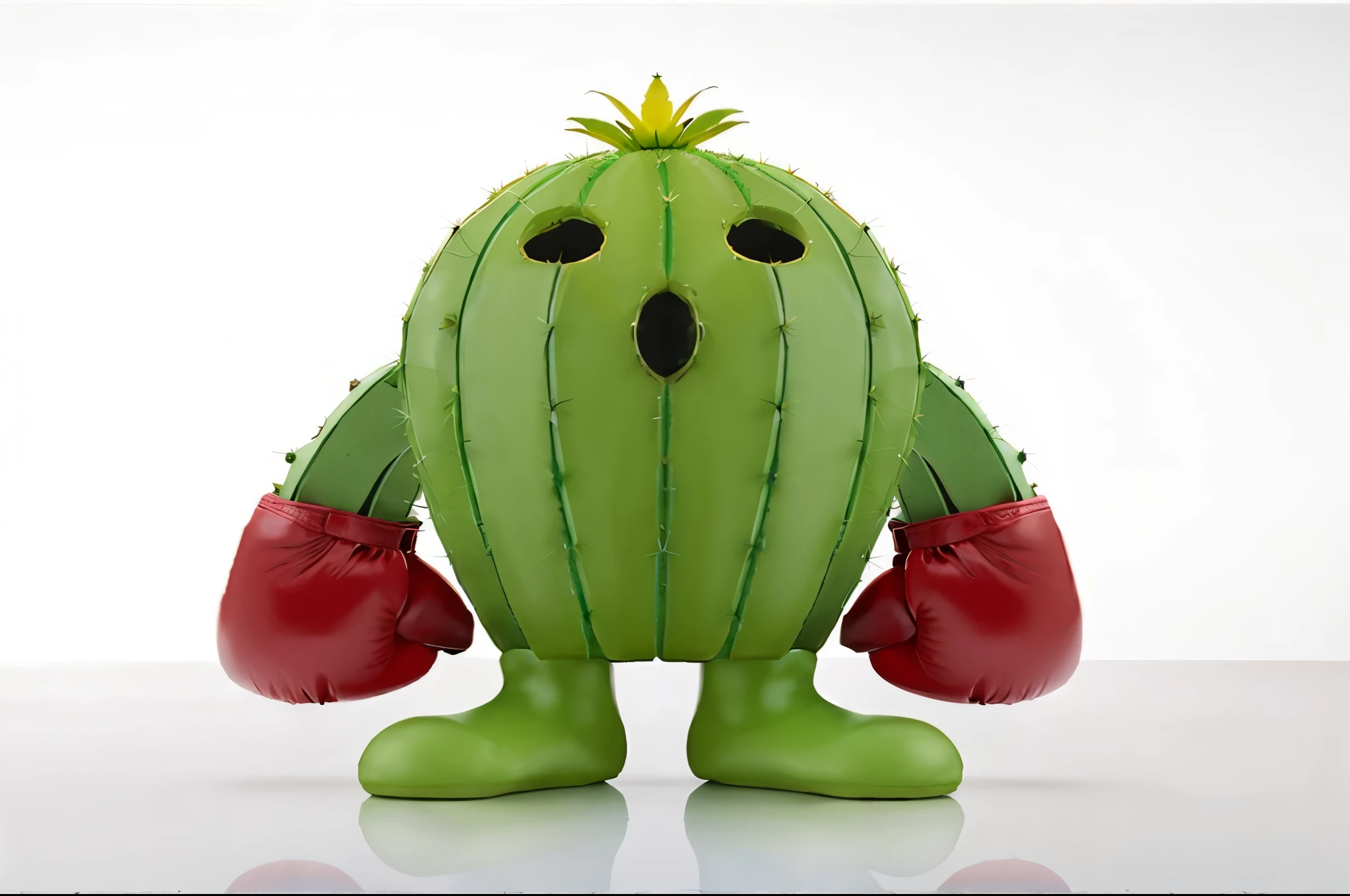 a humanoid cactus, plant texture, feet with realistic cactus texture. with boxing gloves