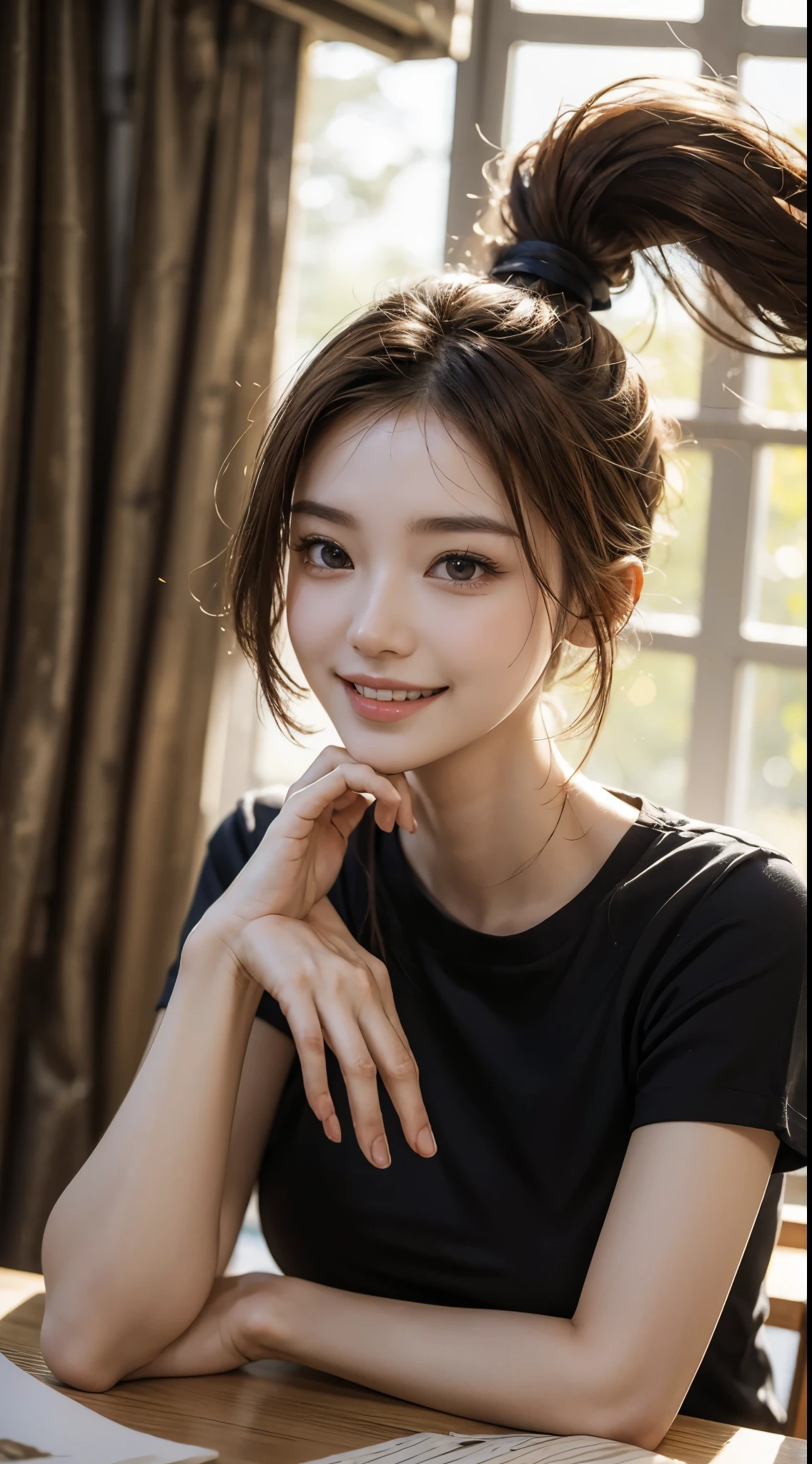 ((Best Quality, 8K, Masterpiece: 1.3)), 1girl, Slim Abs Beauty: 1.3, (Casual hairstyle, Big Breasts: 1.2), Dress: 1.1, Super fine face, Detailed eyes, Double eyelids, smile, Home, Focus
