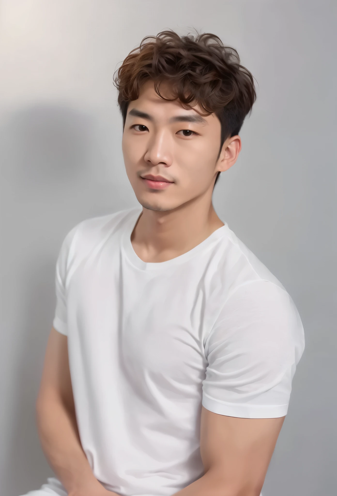 (8k, 4k, best quality, high resolution: 1.2), (master level, actual, photorealism: 1.4), Alafid Asian man in white shirt sitting on chair, yanjun chengt, Handsome Chad Chin, Minami Zaiwa, Hong Junheng, Korean male, Hengtai, Zheng Zhongyuan, Inspired by Han Yonghao, Yan Jia, Kim Tae-joon, korean artist, Hengtai kim, Inspired by Lee Joong-geun, Wu Ruben