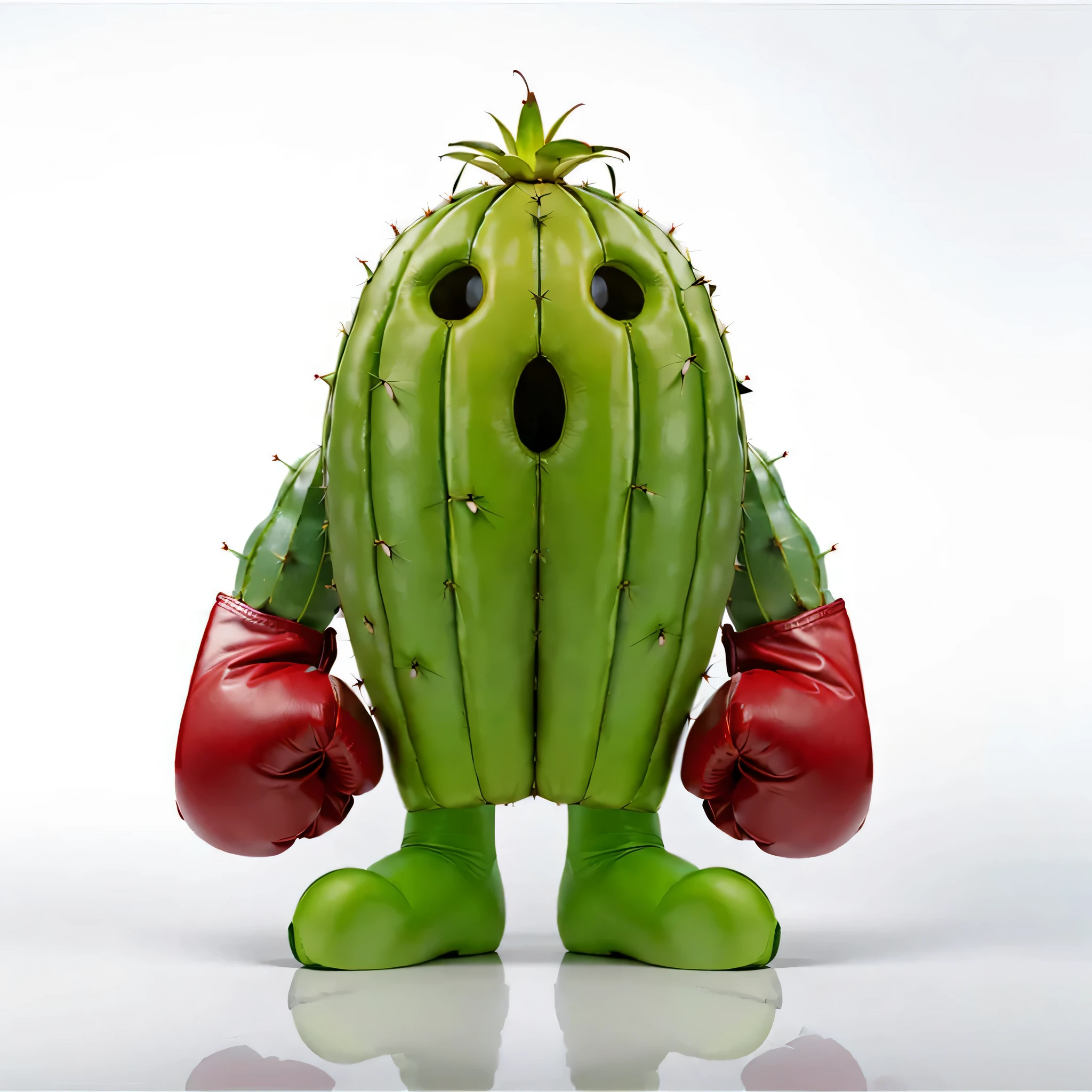 a humanoid cactus, textura vegetal, cacto realista. com luvas de boxe