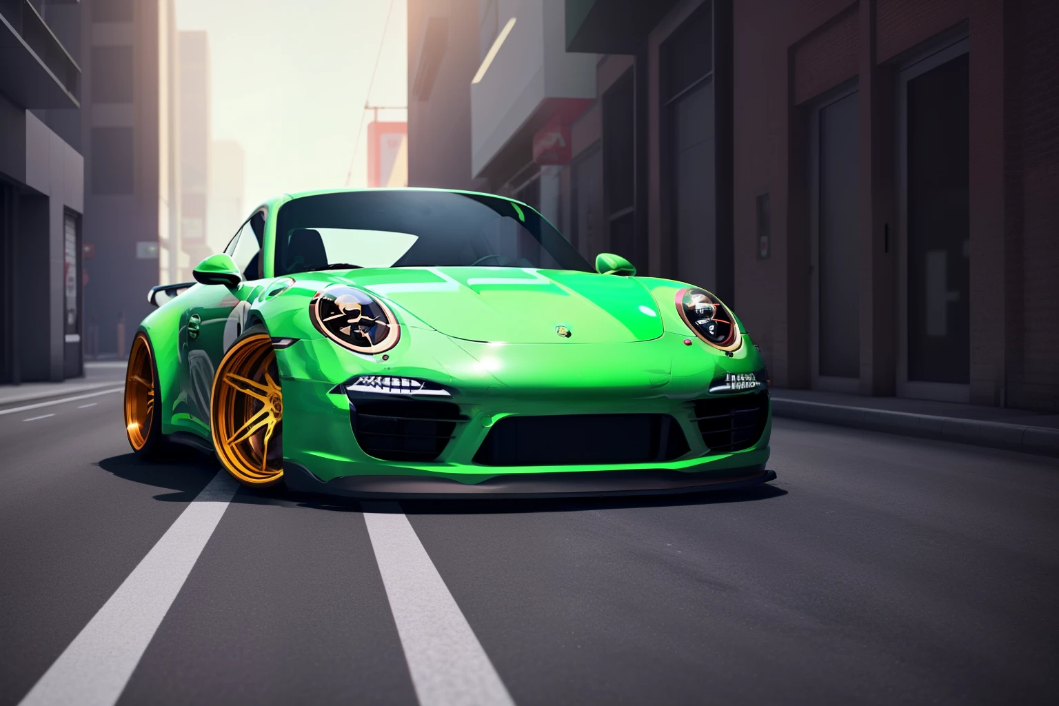 phtdzk1, porsche 911 rwb, wide bodykit, large wheels, incredibly detailed, photography, cinematic lighting, volumetric lighting , City streets, retro futurism, cyberpunk style, vibrant depth of color, FXAA, Chromatic Abberation, DSLR ,cphtdzk1
