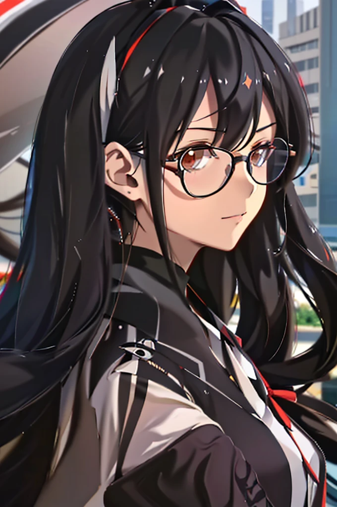 Anime girl with long black hair and glasses holding an umbrella, Ilya Kubshinov with long hair, small details. girls frontline, girls frontline style, girls frontline cg, long hair anime girl, Kantai Collection Style, Smooth anime CG art, from girls frontline, visual novel CG, girls frontline, girls frontline universe, portrait anime girl, junko enoshima