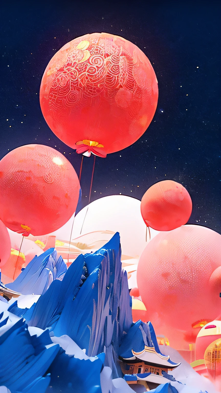 CNY, Fireworks at night,  Chinese lantern,  happy expression, Wearing traditional Chinese clothing, Pixar animation style, octane rendering, c4d, 32k 超HD, Bright light effect, Ultra wide angle viewing angle, Super real , Rich details, HD