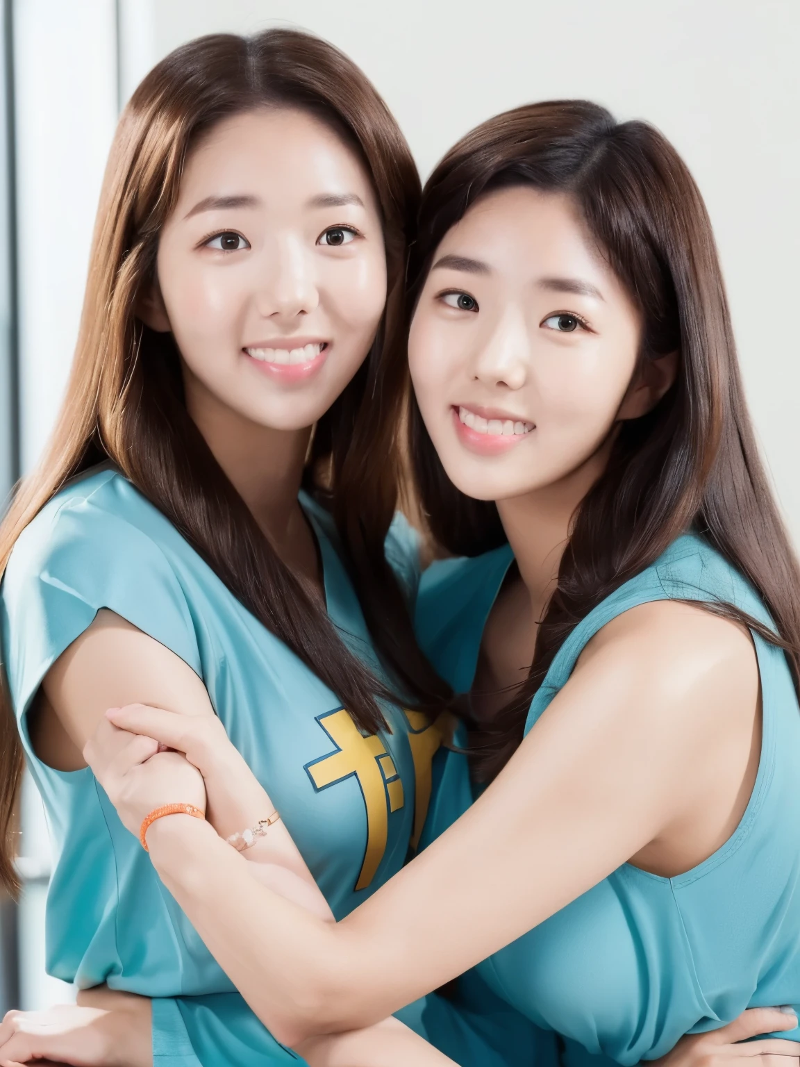 2 identical girls touching foreheads, ((forehead-to-forehead)), (Chae Soo Bin), 2girls, gemini twins, clones, identical twins, duplicate, brown hair, long hair, messy hair, blush, side view, looking at each other, hug, embrace, romantic, love, gorgeous, beautiful, realistic face, ultradetailed, detailed image, photorealistic image, photo

(best quality,4k,8k,highres,masterpiece:1.2), ultra-detailed, (realistic,photorealistic,photo-realistic:1.37), HDR, UHD, studio lighting, ultra-fine painting, sharp focus, physically-based rendering, extreme detail description, vivid colors, vibrant color palette, warm lighting