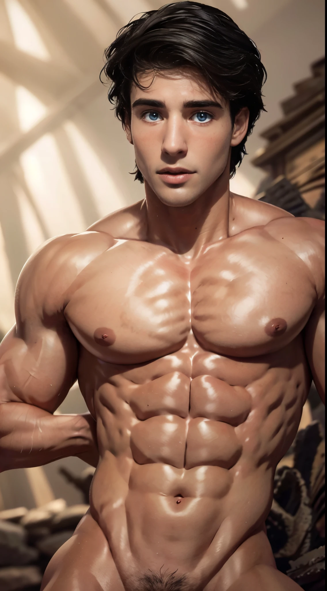 (8K, RAW photo, Highest quality), (full-body shot:1.3), (blue eyes:1.6), (18 years old:1.5), white pale skin, (prince eric from the little mermaid:1.6),(prince_eric:1.5)(short hair:1.6), (dark brown hair:1.5), (wavy hair:1.3), (ocean:1.5), (costline:1.5), Realistic, (((1 perfect :1.3))), 1 amazing , (((1 nice :1.2))), 1 beautiful , 1 great , 1 male , male scrotum, perfect scrotum, male structure, male genitalia,, handsome man,frontage, Intricate details, Extremely detailed eyes and eyelashes, Muscular male, Manly, masculine, Soft lighting, Cinematic lighting, Portrait, Exposing the pectoral muscles, male model, muscular, ripped, defined body, Digital SLR, hyper qualit, Fujifilm XT3, Crystal clear, 8K UHD, High detail, Ultra photo realsisim, haar, ((Realistic skin), ((pores)), ((high detail skin)), volumettic light, groin, far, complex 3D visualization, high detail, 1 handsome young man (nsfw) looking at the viewer (Pureerosface_V 1:0.6), pure, genuine human skin , (bare chest), muscles, vivid details, hyperrealistic, beautiful background, octane rendering, best quality, masterpiece, extremely detailed, computer graphics, unity, wallpapers (realistic, photorealistic: 1.37), (((anatomically correct:1.4))), stunning, fine details, masterpiece, best quality, official art, extremely detailed CG unity 8k wallpaperull Body))), ((Correct body structure)), (((Correct dissection))), (((Depth of field:1.5))), blue eyes looking at camera