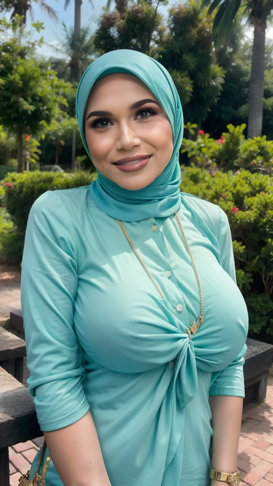 BIG SMILE , SAGGY GIGANTIC BREASTS (HIJAB) (Kalsom Malaysia Milf) is 79 years old, fat, naked and forest SEXY light