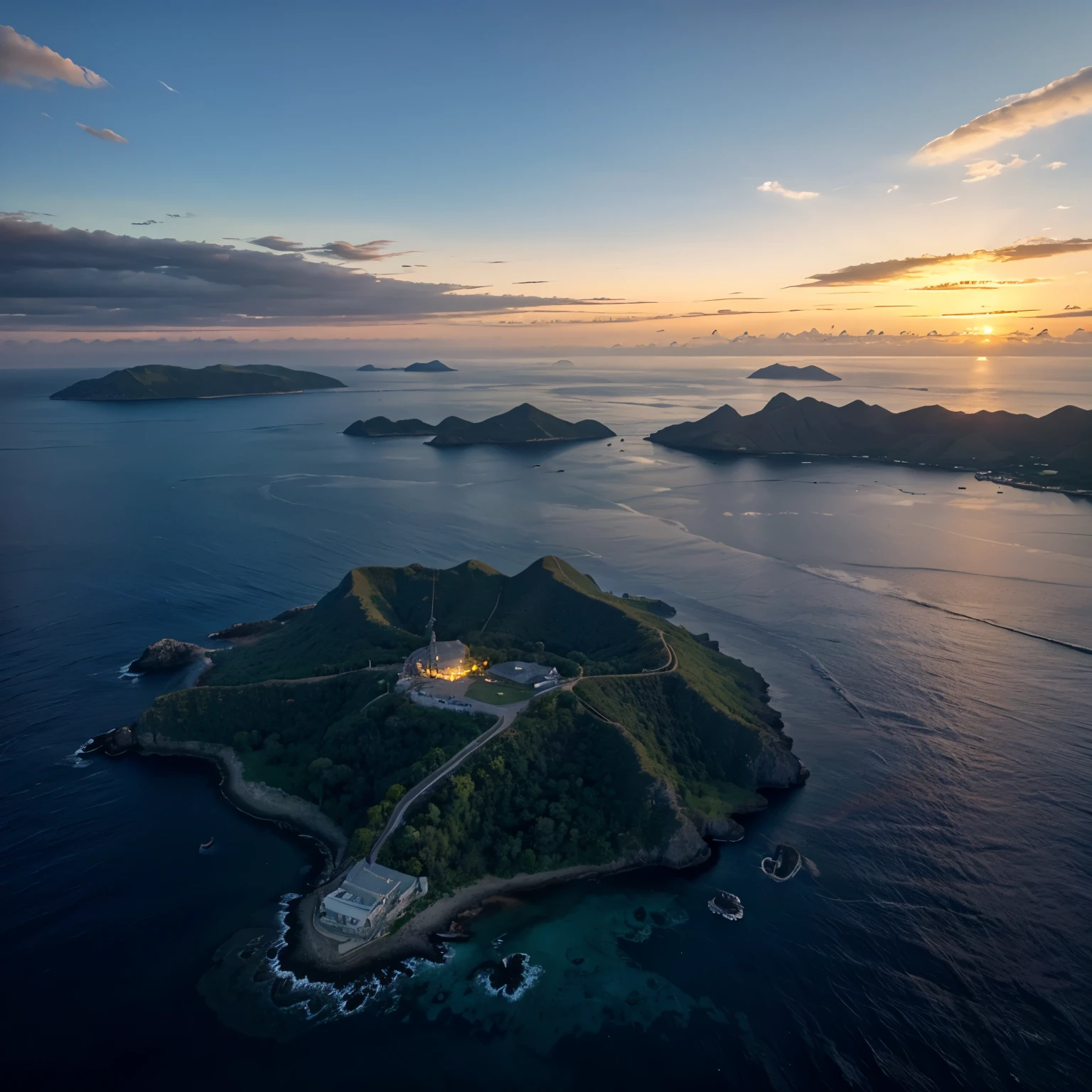View of the island above the sky, afternoon atmosphere, Beautiful evening sky