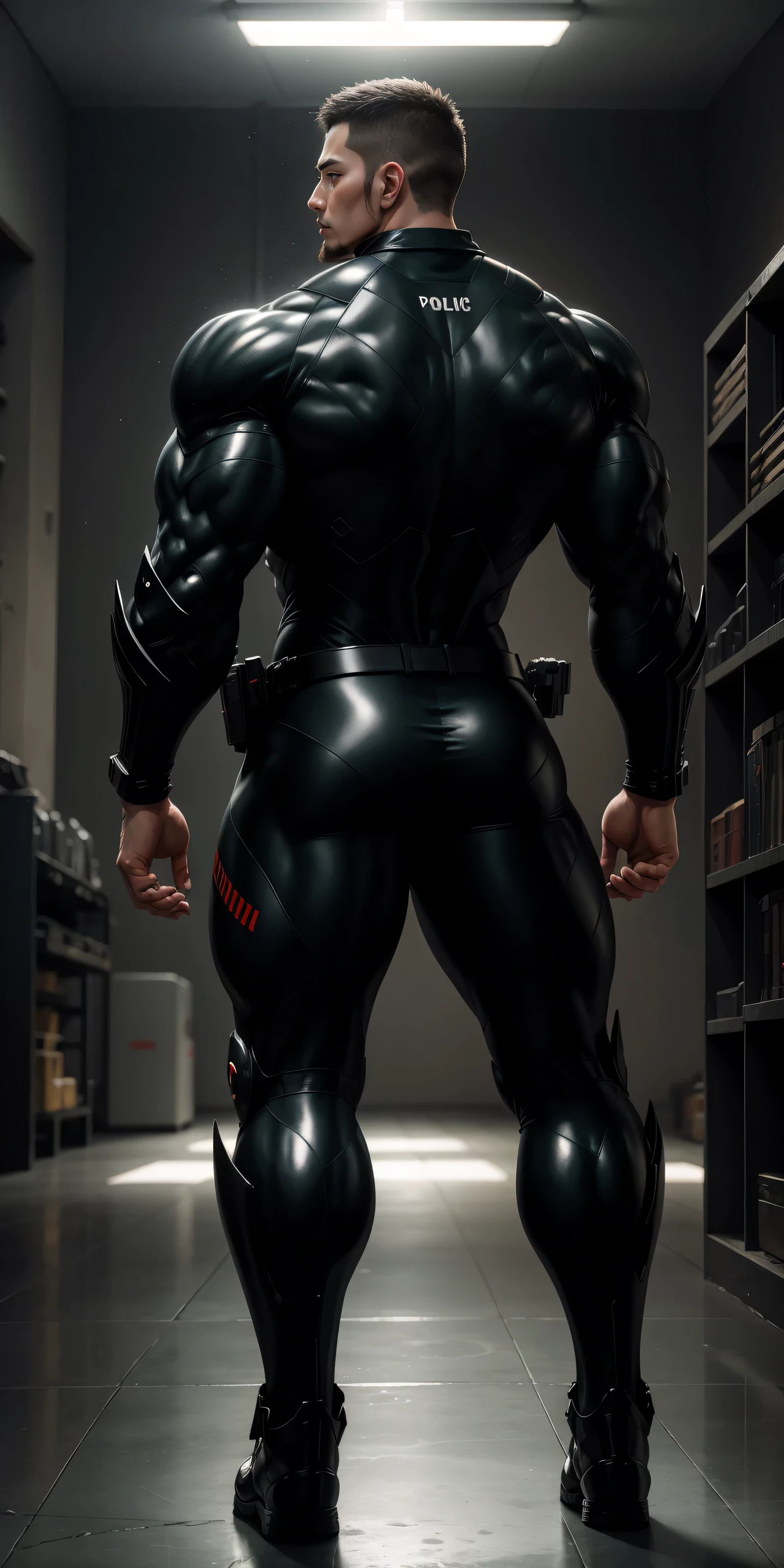 1 furry, (a big powerful horse guard, daddy, very detailed hazel fur, black mane, inside a bathroom, afroamerican genetics, creative pose:1.13), male, soft light, (photorrealistic rendering, detailed horse mane, wearing black swat gear, detailed clothing textures:1.11), solo, wearing black tactical boots, (photographic masterpiece, very detailed tactical boots, very oversized boots:1.32), (visible veiny mottled equine penis and balls, spurting precum, precum on floor:1.31), hyperrealistic, (photographic lighting, piercing eyes, wearing tactical gloves, focus on fully clothed:1.33), (detailed boot leather texture, looking massive:1.22), security guard, officer, (hyper muscles, clothed, tall, very muscular, black leather uniform, powerful bodyshape:1.34)