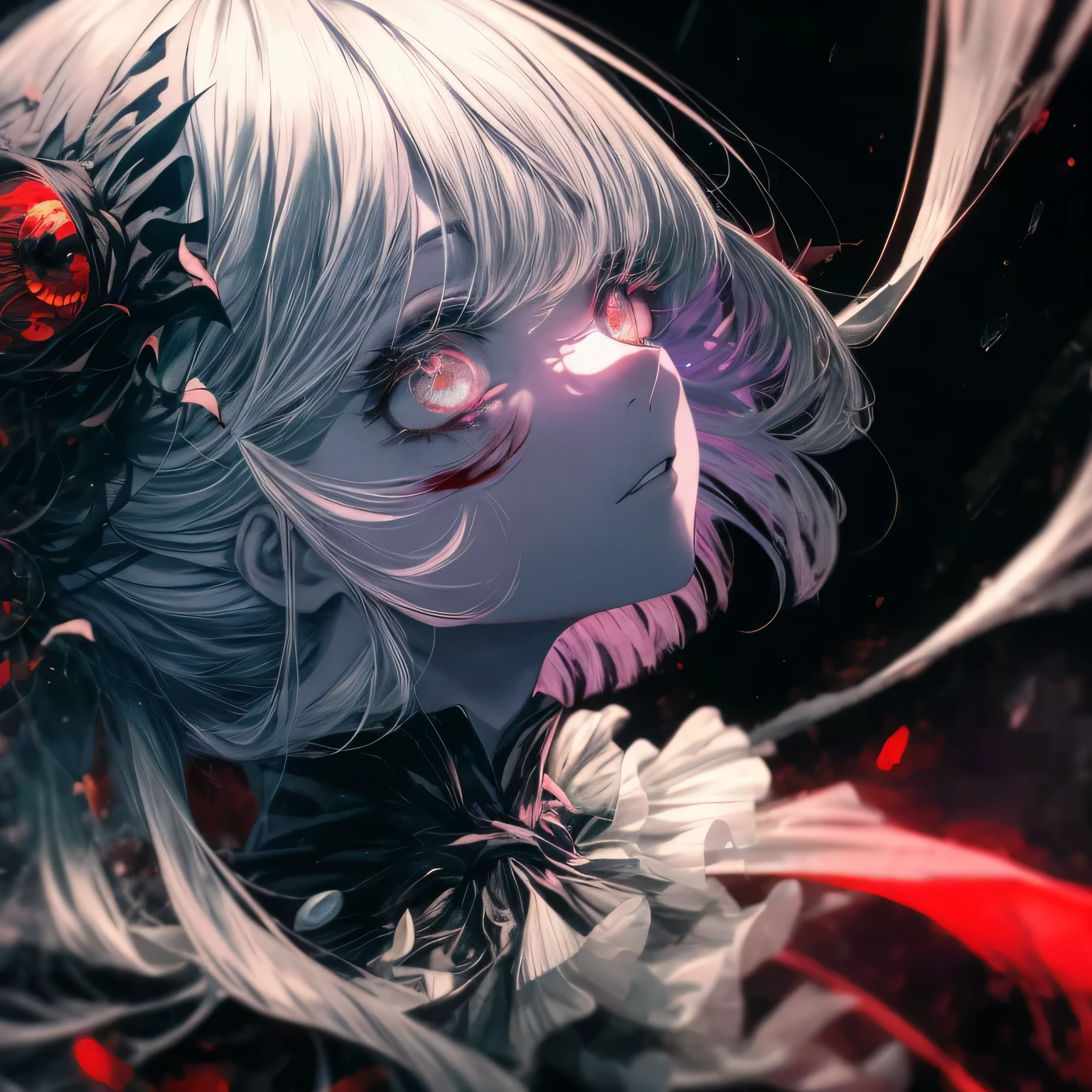 a closeup of big demonic eyes, compound eyes, Unique demon ghouls, Unusual pupils,Kaneki, Monochrome, Radioactive light, anime2018::1, neon::1, Neon color::1,, Part 1.5, detaled face, ultra quality, Ultra Graphics, Flowering 1.0, l vampire, depression, ultra realistis, Anime IRL,Anime girl, Dark gothic Style, HDR, RTX, The body shatters , Detailed Face,soft-lighting, makoto sinkai,Digital Painting,looking up at the camera", 8K, big dreamy eyes,blurry, Smooth soft skin, Cloned face, Symmetrical, lime liquid, leaks from the eyes,anime art,photo, Face cracking , ......key: lime, blood from the eyes, Realistic, Realistic light, Realistic anime, realistic shadows, Liquid, depressive, Clouds, Sakura, spider lily , A detailed eye, eyes focus, Lashes, fluffy lower eyelashes:1.5, pale face, Very lime eyes, gloomy horror atmosphere, Scary picture, woods, mist, lime Liquid, flowing down from the trees, Dark atmosphere, The body shatters, braids, Sateen, blood on the ground, fire, eye closeup,The Better Generation, Ultra Generation, Generation 3000, 2048×2048......, Face detailing, Detailing clothes, Symmetrical balance, Tokyo Ghoul, death note, castlevania, l vampire, Kaneki, Anime 2020, Water and sky, black hair,Detailed hair, Tokyo Ghoul, death note, castlevania, Kaneki, l vampire, Depressive art, depression, ennui, Sadness, cry, pain, Black smoke, Black Energy, Tentacles, Kagune, bloods, blood on the face, A sea of blood, fetters, barbed wire, fire, Wide-angle camera, lots of fine detail, spider lily, Sakura, Sweet, Scalopendra, Black background, horror film, Hole in the case, Dead Inside, Dead Art, lying on the grass, Manga style, comic style, Multiple frames, The body is destroyed, Manga page, Eyes are everywhere, Lots of eyes in the background, Drawing of Ishida sui, art of Ishida sui, in the style of Ishida sui, Two people, in full growth, depressive posture, Spider flowers