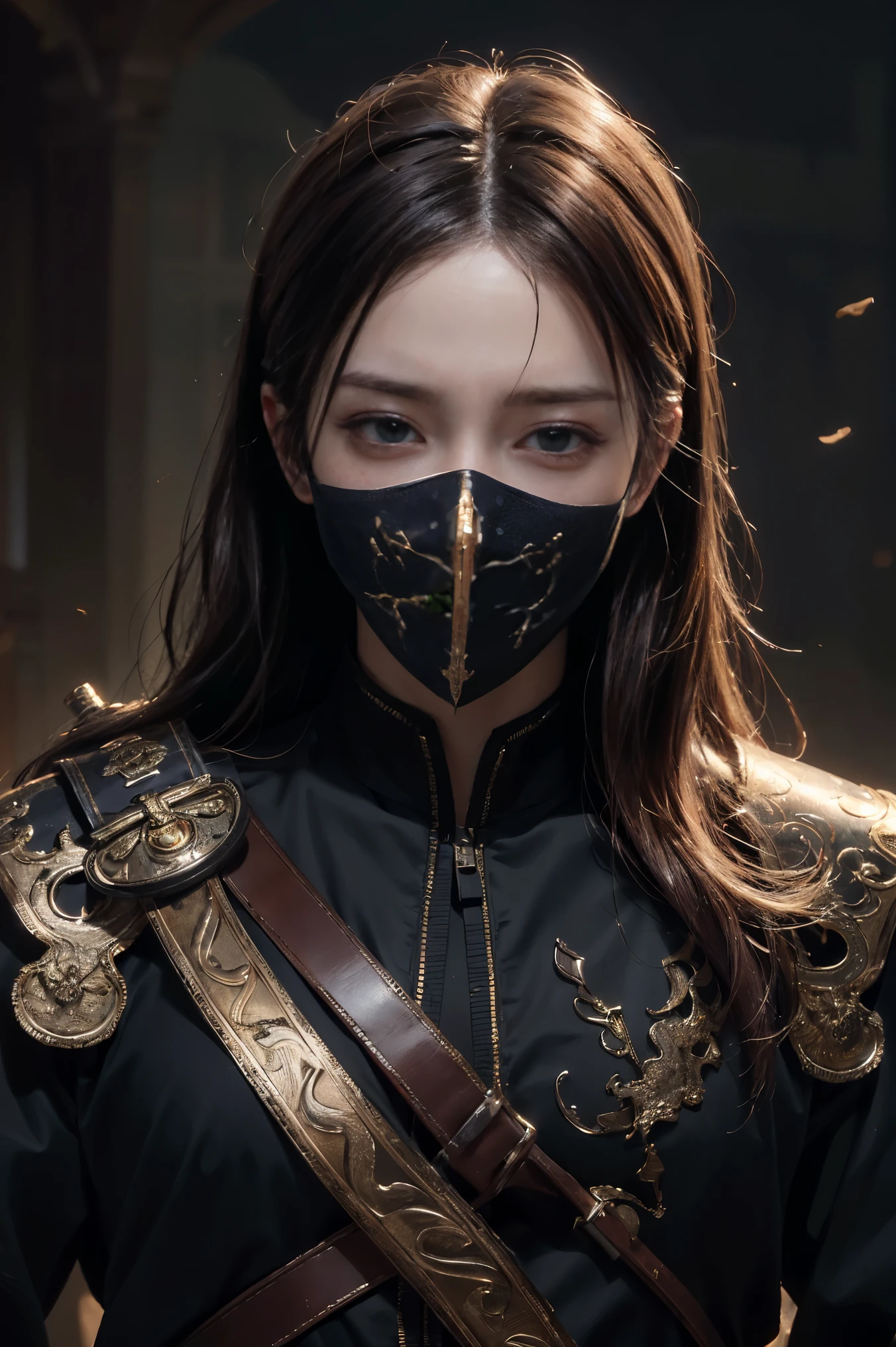 Photorealistic, ultra HD, graphics, best quality, realistic, CGI, 4k, masterpiece, best quality, hight resolution, very detailed, super detailed, 8k wallpaper, unified, amazing, fine detail, very detailed CG uniform 8k wallpaper, illustration, male, secret, mask, holding sword, (((eyes filled with murderous intent), masked,