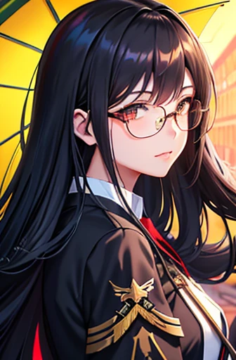 Anime girl with long black hair and glasses holding an umbrella, Ilya Kubshinov with long hair, small details. girls frontline, girls frontline style, girls frontline cg, long hair anime girl, Kantai Collection Style, Smooth anime CG art, from girls frontline, visual novel CG, girls frontline, girls frontline universe, portrait anime girl, junko enoshima
