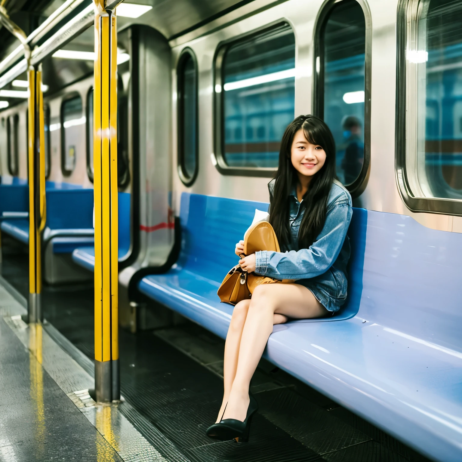 A beautiful girl in a bus