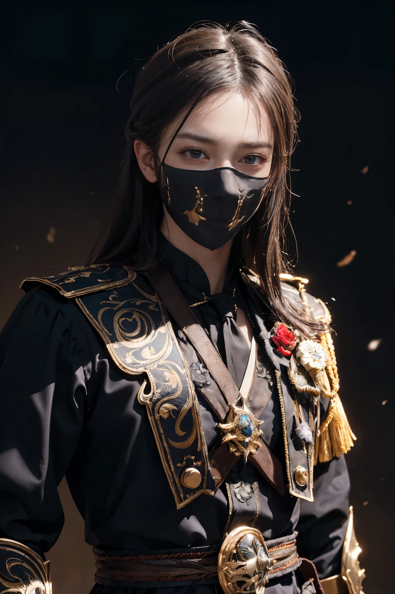 Photorealistic, ultra HD, graphics, best quality, realistic, CGI, 4k, masterpiece, best quality, hight resolution, very detailed, super detailed, 8k wallpaper, unified, amazing, fine detail, very detailed CG uniform 8k wallpaper, illustration, male, secret, mask, holding sword, (((eyes filled with murderous intent), masked,
