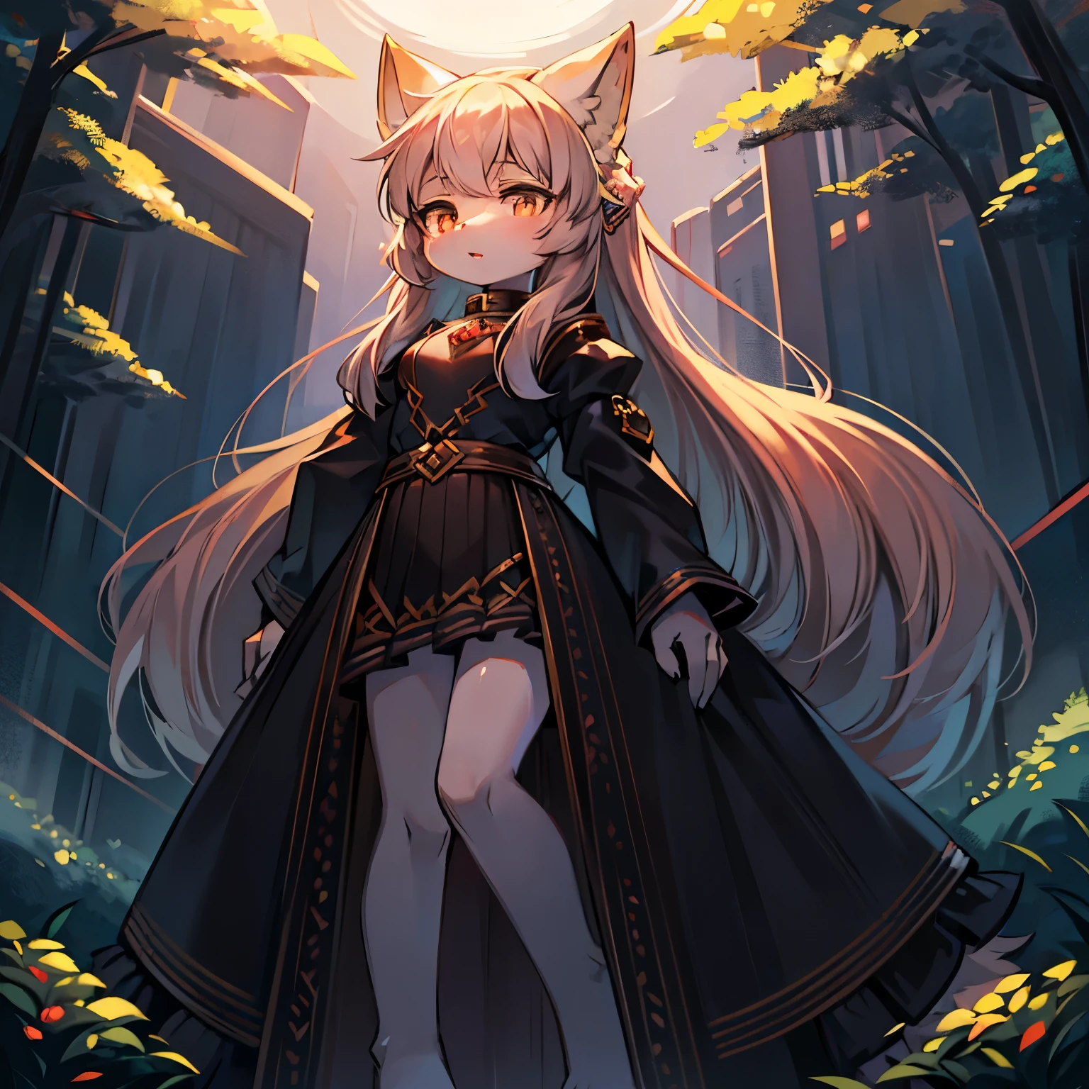 Bright outside，wolf girl，wolf ears，female focus，Furry women，Characteristics of a -year-girl，ry loli，Bright Eyes，One meter six height，long sleeves，short skirt，Standing posture