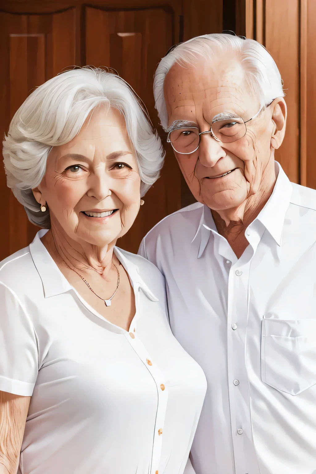 casal de velhinhos com 90 anos de idade, expressando amor e humor, humorous, casal de velhos. OLHANDO PARA A CAMERA, DENTRO DE UMA BELA CASA