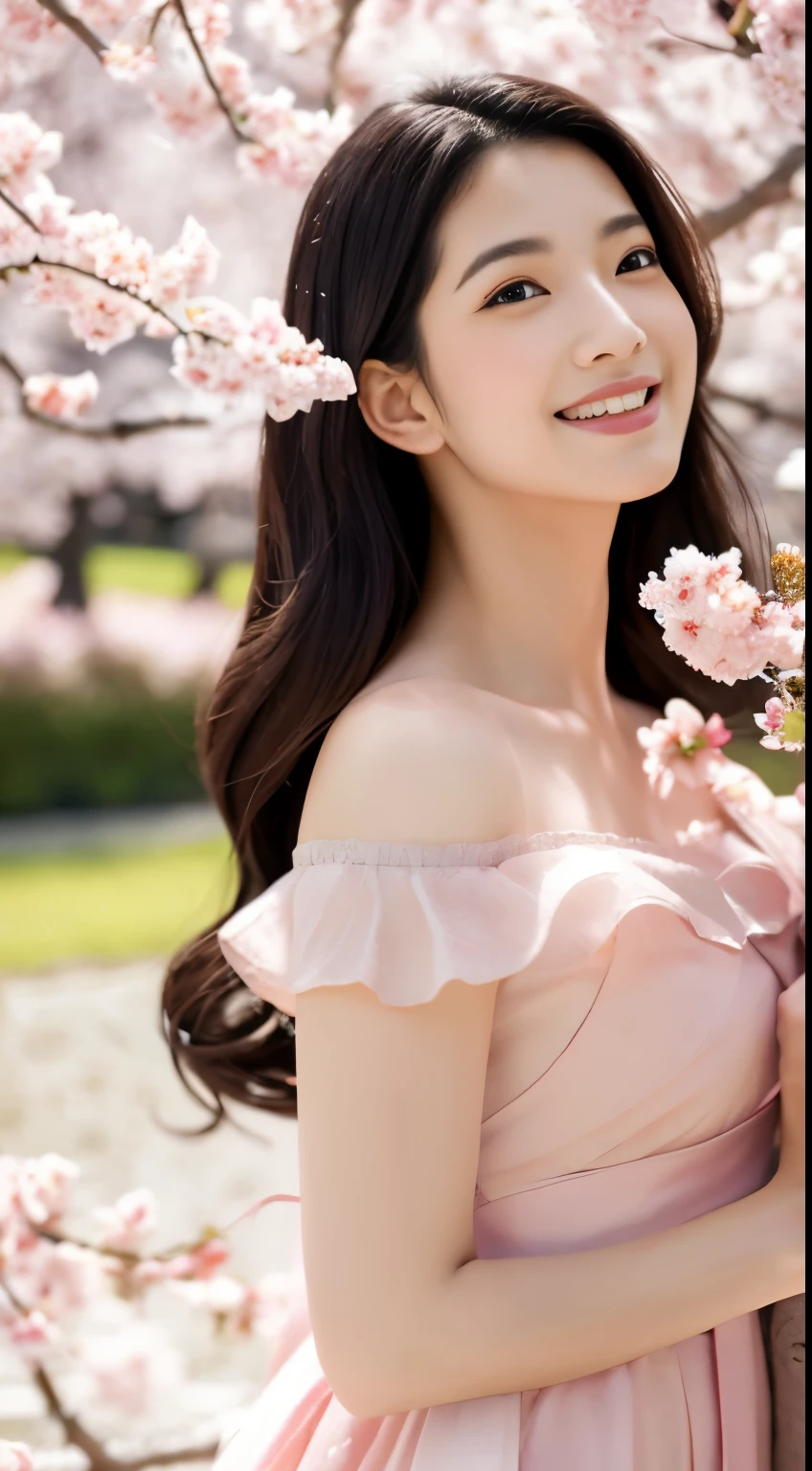 (shining Kaneko dress, long flowing hair, radiant skin) Dance in the blooming cherry blossom field. The scene is captured in an exquisite oil painting style,Bright colors,Detailed brushstrokes. The sun shines gently through the delicate petals, Create a warm and dreamy atmosphere. Woman's eyes sparkle with joy and enthusiasm,charming smile on lips。. The intricate details of her dress shimmer with Kanekoen hues, Reflect light,Create a charming feeling. The composition is framed by the graceful branches of the cherry blossom tree, Add depth and natural feel to artwork. Overall image quality reaches the highest standards, With ultra-detailed features and realistic rendering. Rich color palette, Includes pink shades, Kaneko, and green, evoke a feeling of beauty and serenity. The light in the painting is soft and natural, Emphasize the graceful movements of women,Enhance overall visual appeal.
