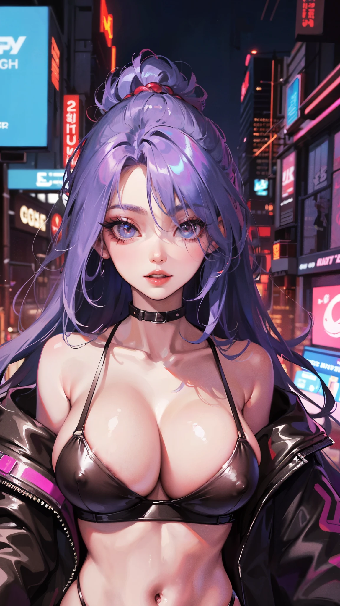 Jinx, Fleshy thighs, Instagram pose,Show armpits, Dynamic angle, Nipples, Simetall, C cup, Happy expression, (entire body image:1.5), ((8K, Best quality, A high resolution:1.35)), (RAW photo:1.2), (Photorealsitic:1.37), (Masterpiece: 1.25), perspired: 0.2, Dramatic lighting, photon maping, Radio City, symmetry, Complexity, Elegance, ((1 girl)), Large of breast, (Long eyelashes), detailed eyelashes, eye shadows, glowing eyes, Natural makeup, Clear facial features, curvy build, (Exposed cleavage), (Showing stomach), (Fine detailed beautiful eyes: 1.2), Bad girl, Erotic, (((Cyberpunk background, Night City, Night)))