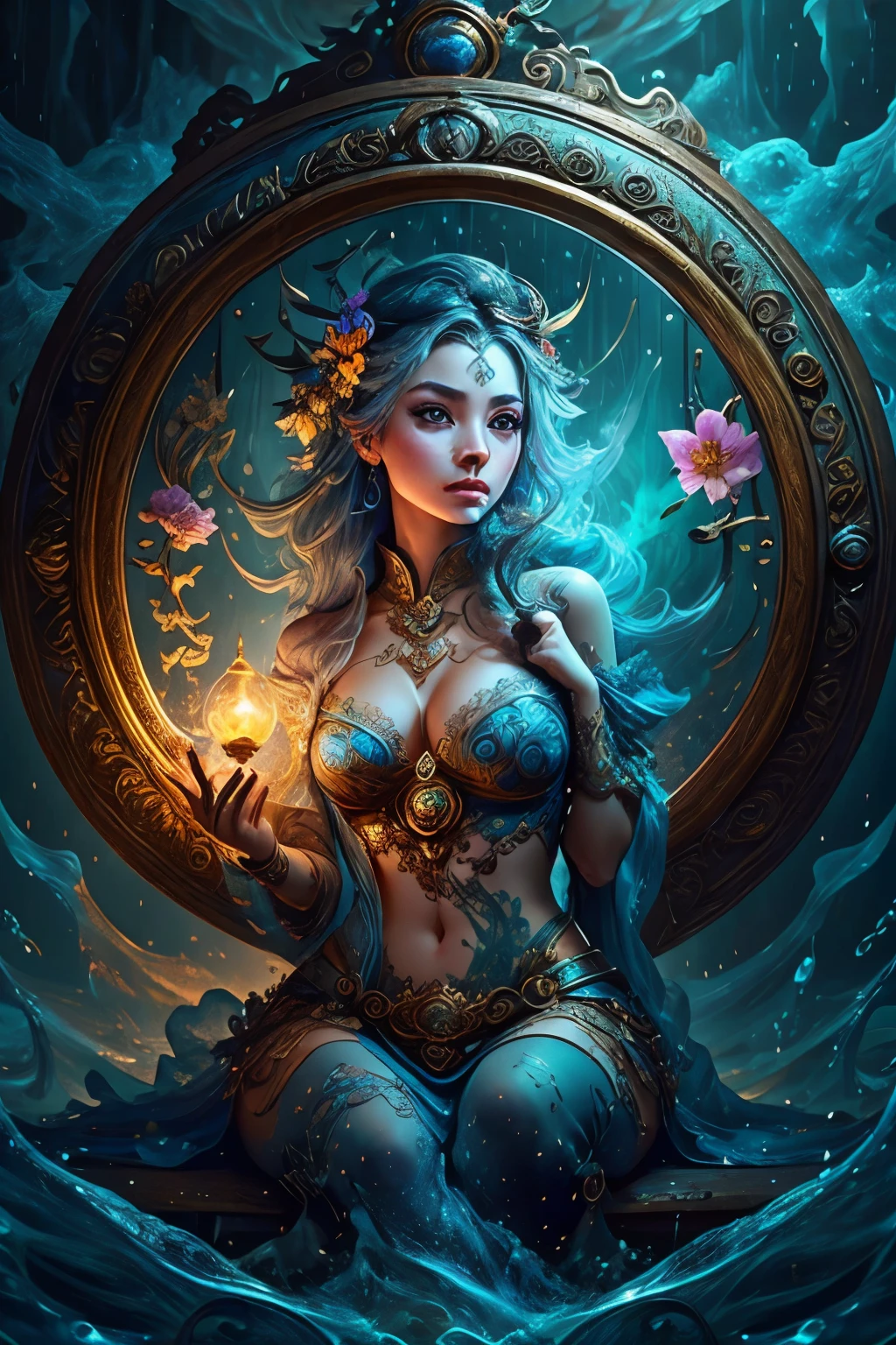 girl holding hourglass in hand,, girl sitting on park bench, sitting on garden bench,, (masterpiece), best quality, , girl sitting on park bench, sitting on garden bench, (masterpiece), best quality, expressive eyes, perfect face, huge hourglass, antique hourglass, floating antique clock, beautiful girl inside the hourglass, beautiful Latin girl behind the clock glass, floating antique clock, lamp , lantern, dark night sky, cloudy sky, rain clouds with lightning, beautiful girl looking up, long black hair, Beautiful Hardcore Illustration home page illustration style, dark, high resolution, hard touch illustration, strong outline, 8k, Hiroyuki Nagasaka style, aggressive, beautiful face, fresh beauty, transparent white silk dress, beauty style, bright mist. Paint water splashes. Magic spell. Blue silver gray color gradient glowing vapor veil wave on black abstract art background with free space. Baroque elements, intricate oil paintings, bubbles and swirling fountains, full body, extremely detailed (Fractal Art: 1.3), colorful, more detailed, slight smile, open legs, view of pubic hair, 1 sexy girl in transparent clothing, small breasts exposed, transparent open t-shirt, tattoos of mandalas and flowers, best quality, black and brown hair fused in water, naked girl, beautiful visible pubic area, small breasts in sight, perfect hair, perfect full lips, delicate and perfect body, digital painting, intricately detailed eyes looking up, girl looking up, colorful, fine art, oil painting, finely drawn hands; magical garden, metallic roses, autumn leaves, metallic colors and enamel, meditation, girl in a state of meditation, rain, wlop style art, latin girl with oil tan skin, shiny brown skin,a woman holding a oil lamp, arcane jinx, caitlyn from league of legends, extremely detailed artgerm, samira from league of legends, kda, from league of legends, jinx from league of legends, style artgerm, league of legends character, artgerm detailed, league of legends concept art,