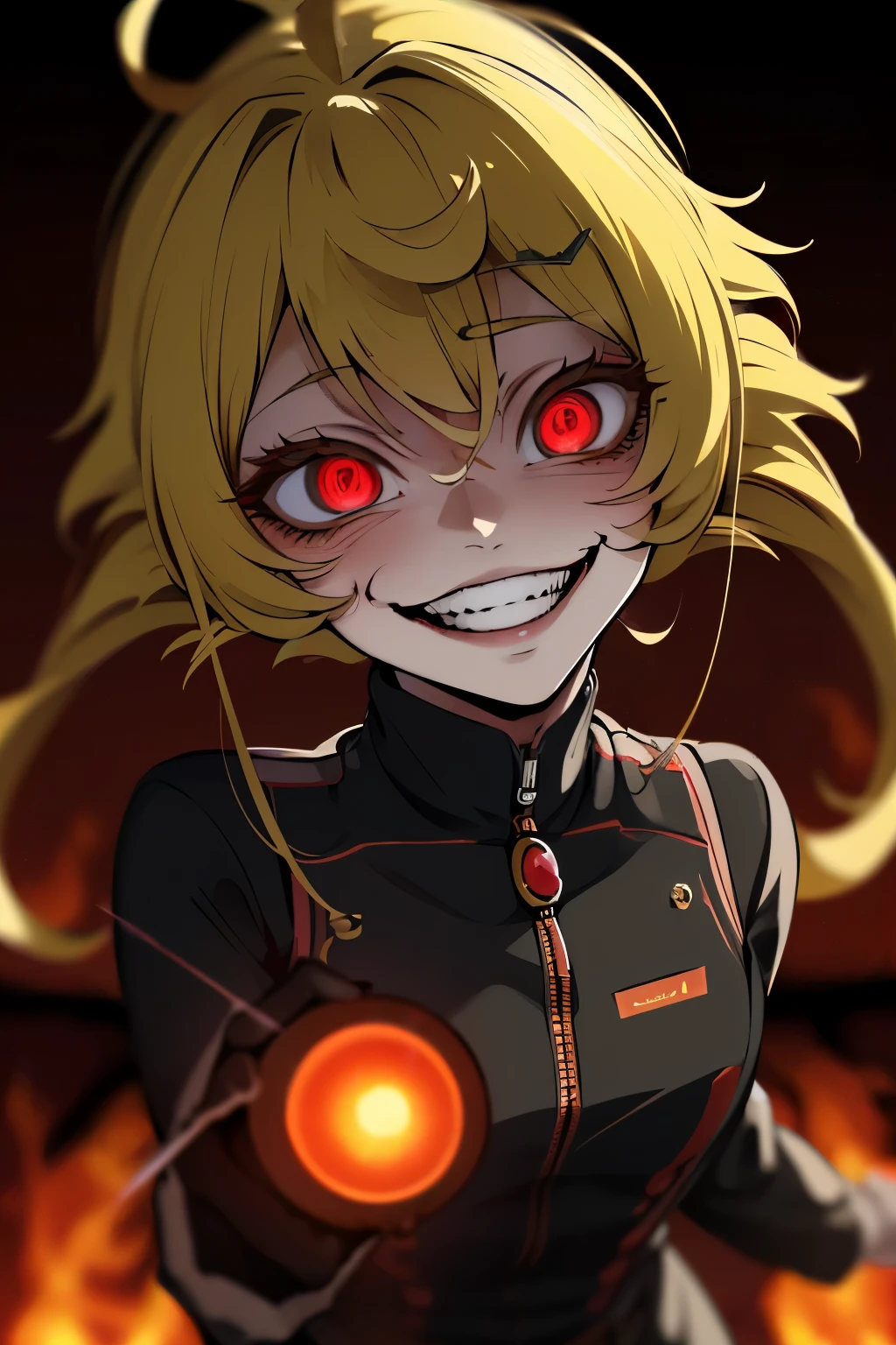 Tanya Senki Tanya Degurechaff, best quality, crazy smile, scary smile, evil smile, uneasy smile, teasing smile, grin, lewd smile, malicious smile, creepy smile, moody bad, gap moe, yandere, dark, horror, horror manga, horror smile, background (explosive flame, motion-blur, action-lines, speed-lines:1.3)