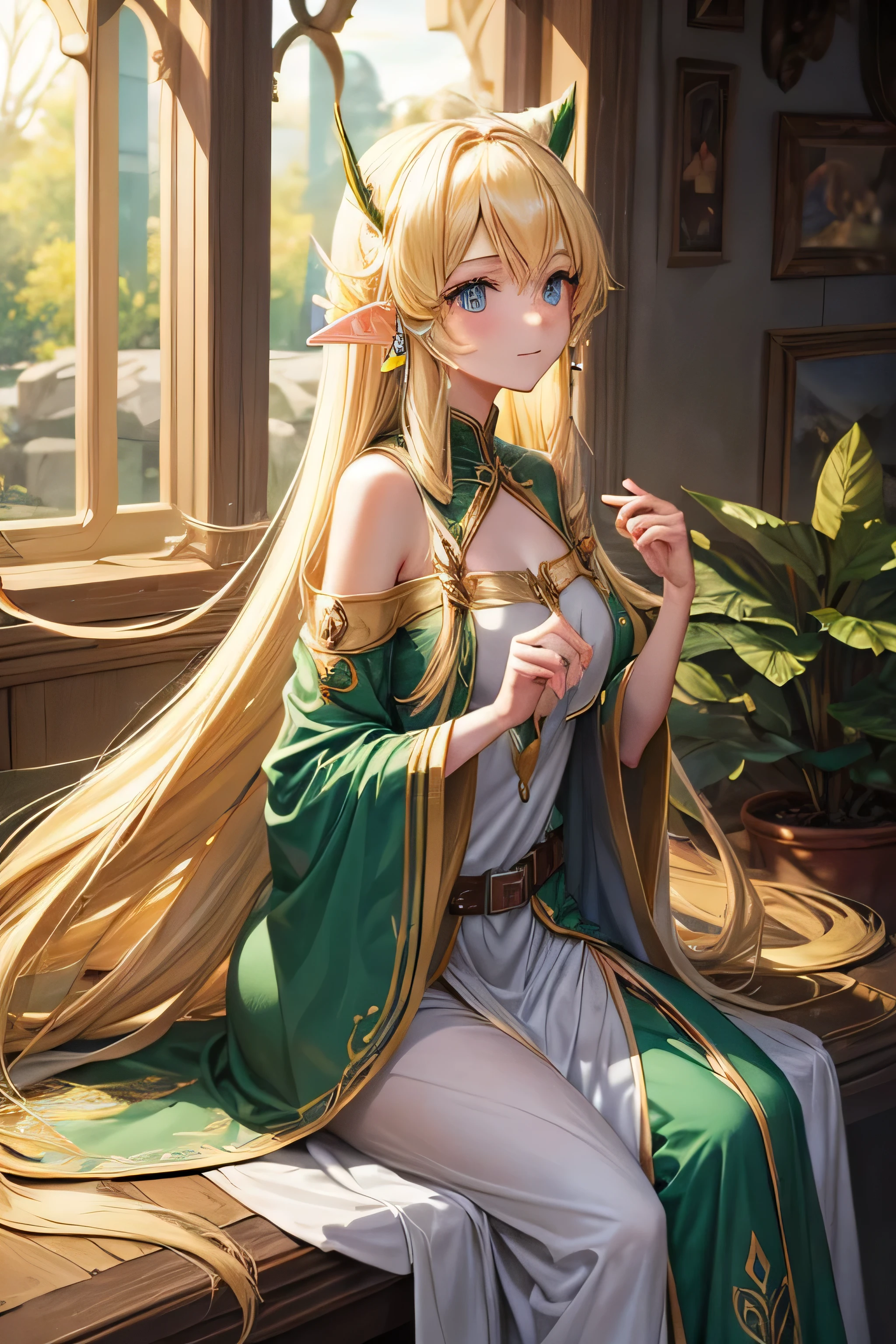 elves, long ears, yellow long hair, beautiful