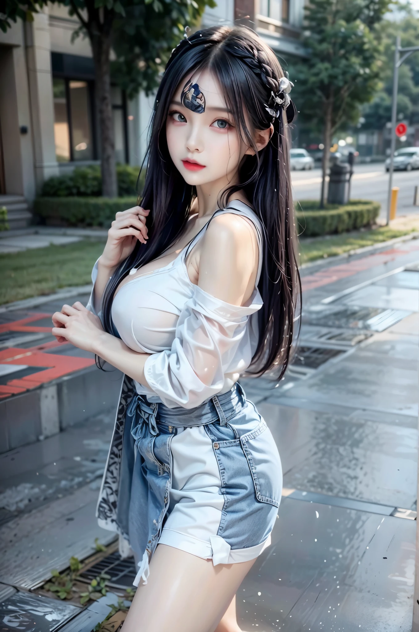 realistic, 1gril, naked, per HD, 12k, wear Allstars shoes, Slim body, rather big body, six pack body, big round breasts, no clothes, beautiful breasts, looking at the camera, sitting on the sofa, transparent and clear genitals, long black hair, drenched in sweat, face details, person details, body details, clothing details, hair details, body details, body details, breast details, vagina details, clothing, eye details, sweat details, water details, pose (knees bent and legs wide apart ) whole body