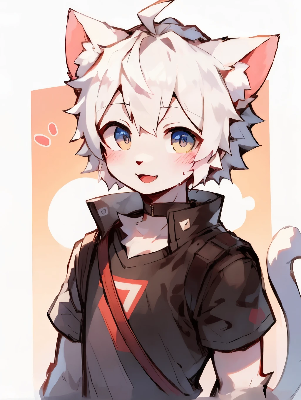 Cat ear，male，cute，white hair