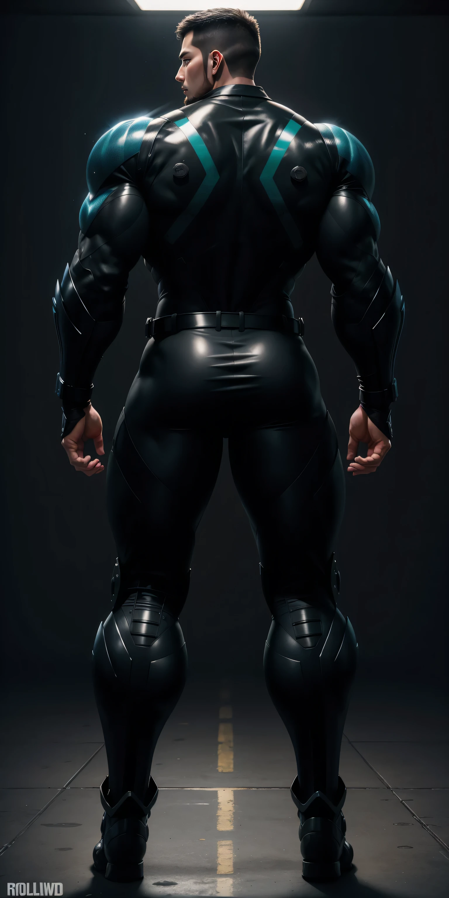 特别High背影, huge, and muscular police officer,Bright black mesh nano-mecha,Colorful light effects surround the whole body,round butt,Highlights,character concept(Resident Evil - chris redfield,chris redfield)senior police officer,small grid texture,regular symmetrical texture pattern,sad expression,Deep and charming eyes,Standing in bright mechanical laboratory,Emerald Eyes Hero,heroic male pose,高大burly,muscular!Charming leg muscles,High, burly, Heqiang, Super gain and cool, high resolution committee, Big feet in shiny black ultra-thin nanomechanical boots,Charming strong man,The bright sunshine is shining on you,matte particles,shiny texture