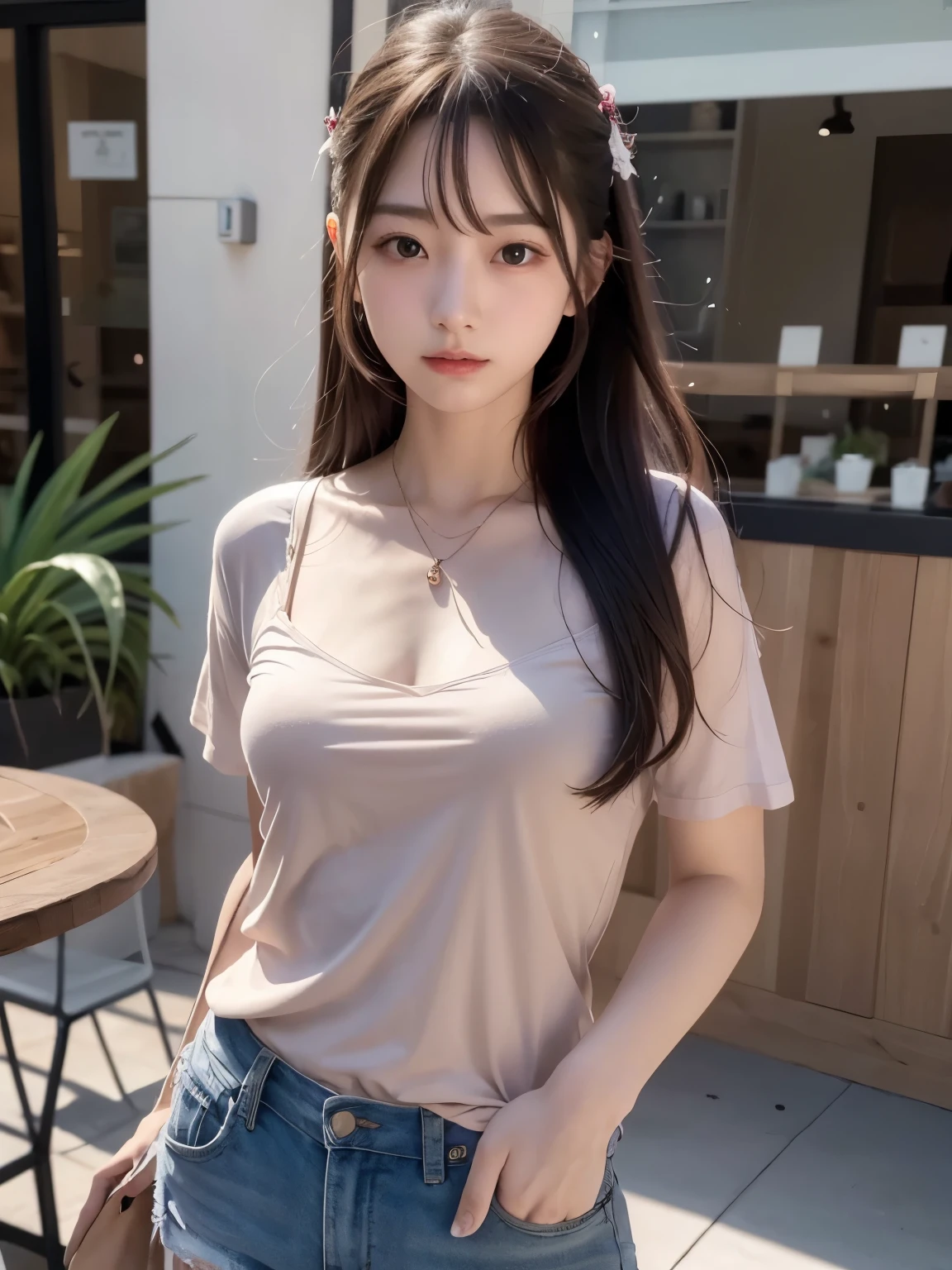 <lora:betterCuteAsian03:0.3> is posing for a photo in a sexy pose, (oversized_shirt:1.3), sportive oversized_shirt,
good hand,4k, high-res, masterpiece, best quality, head:1.3,((Hasselblad photography)), sharp focus, (cinematic lighting), night, soft lighting, dynamic angle, [:(detailed face:1.2):0.2],(((standing in a bar))), outside,   <lora:oversized_shirt10:0.5>