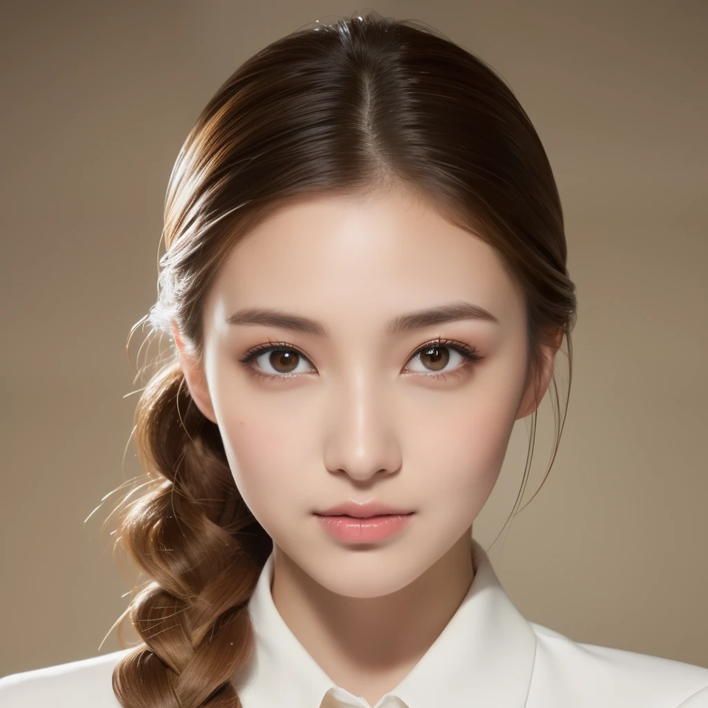 Ultra-high-quality images, Super detailed, ultra high resolution, anime, manga, figure, Beautiful woman, Light brown shiny short french braid hair, big shining eyes, white seductive moist thick lips, ecstatic expression, amorous expression, fascinating look, perfect proportions, woman in a slim suit, big picture photo, Luxury Apartment Living,professional lighting