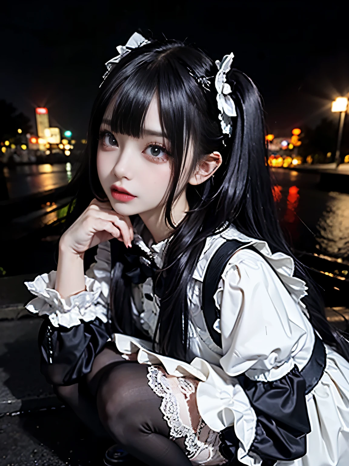 Second dimension beautiful girl,anime,Black Hair,Twin tails,slender,Gothic Lolita