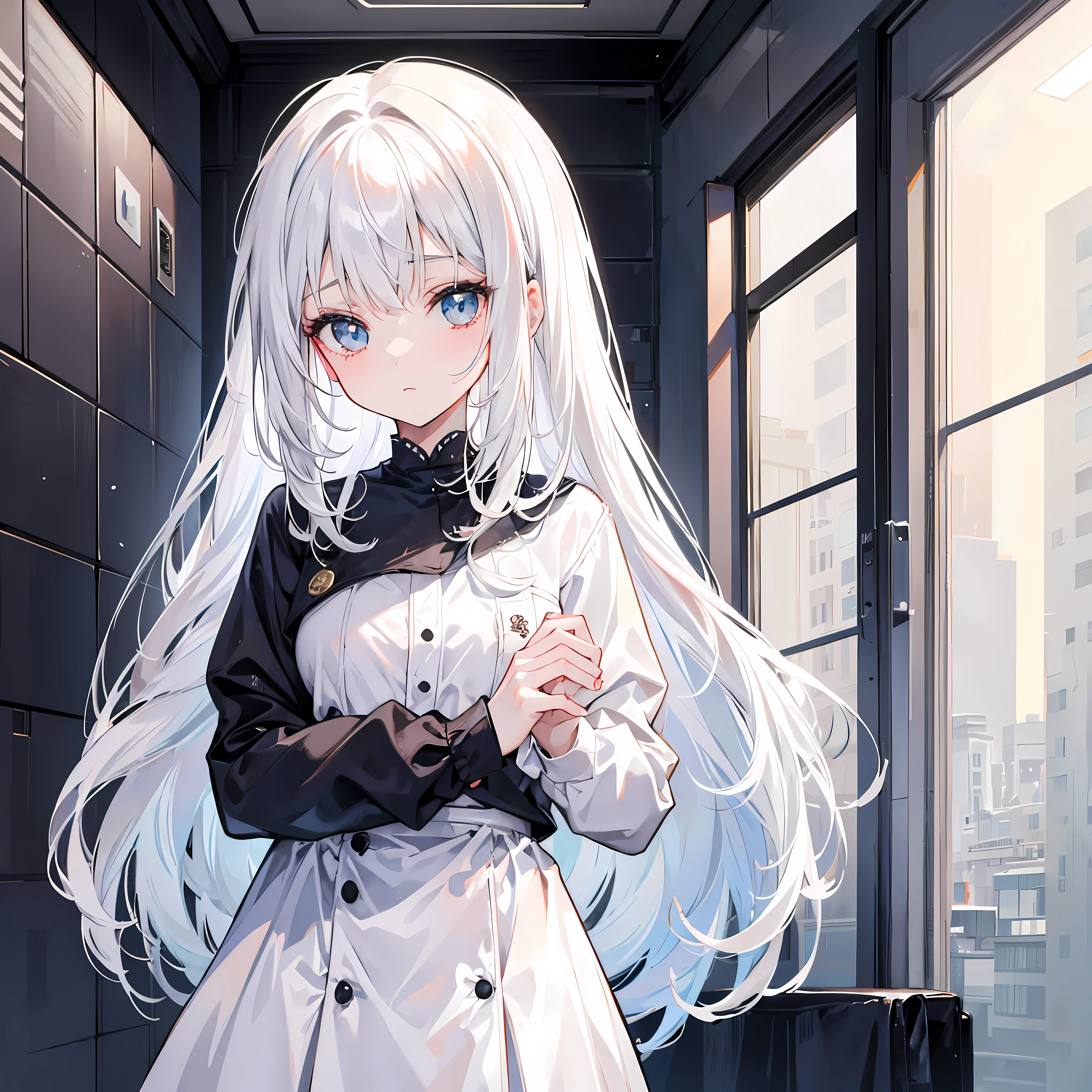 1 girl, white hair, take a shower