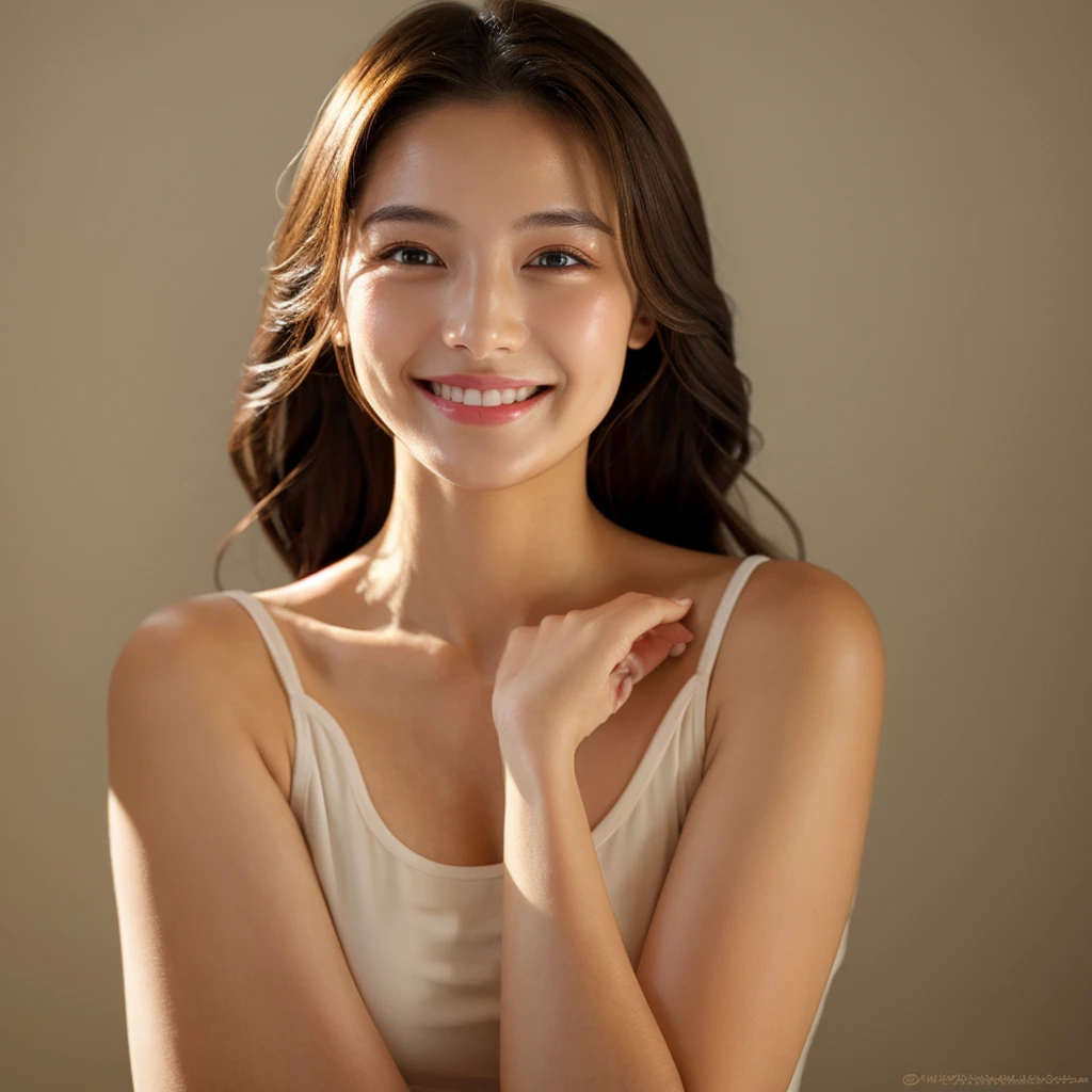 1 girl, Upper body, light smile, Top quality for glowing skin, masterpiece, (realistic:1.4)