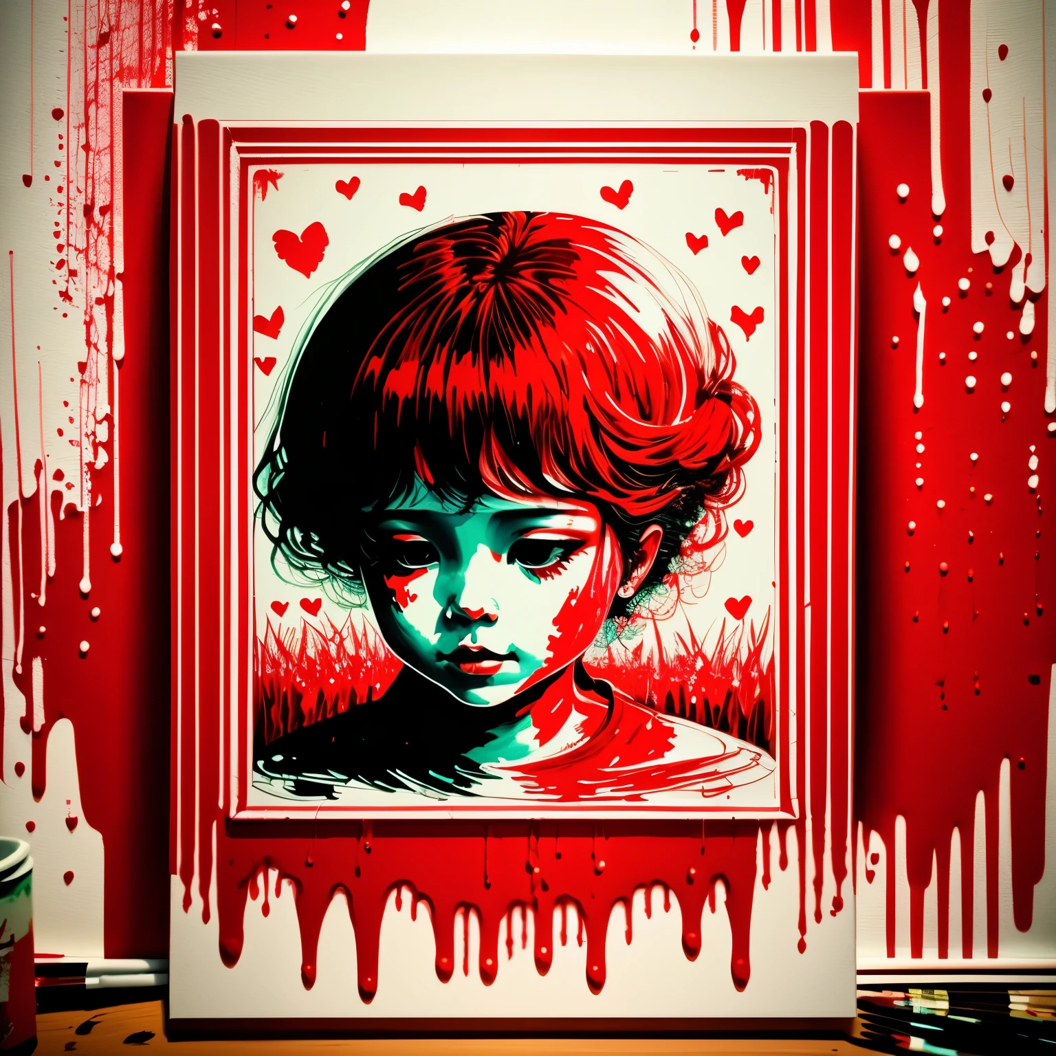 (Painting) Generate a red analog painting of love.