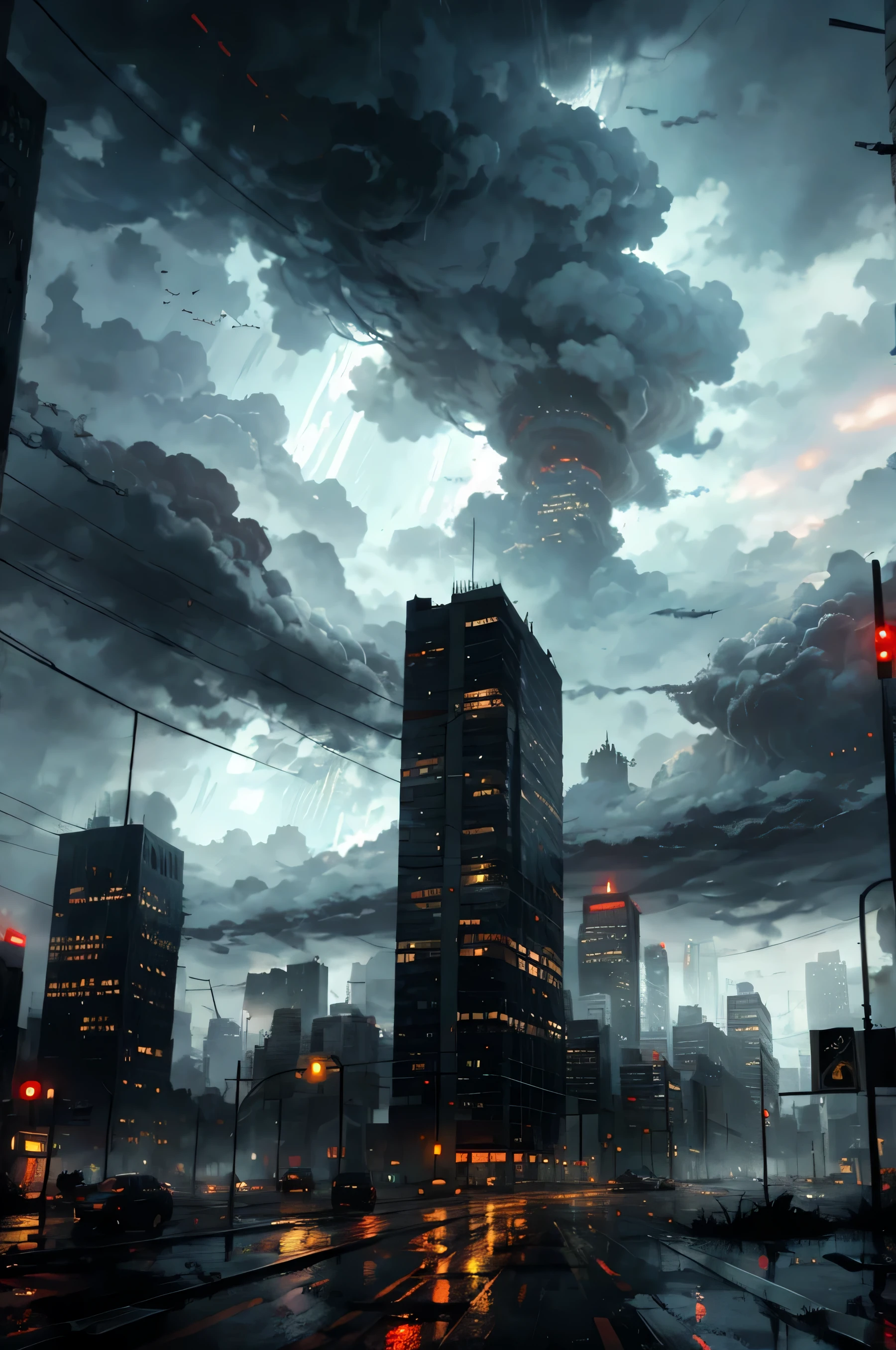 apocalyptic city with huge storms