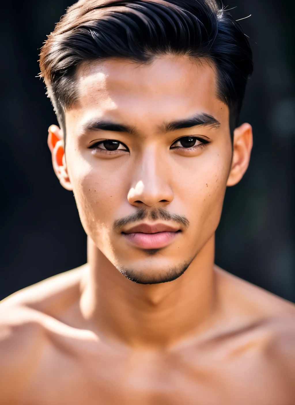 RAW photo, a (potrait:1.2) of a very handsome man, (high detailed skin:1.2), 8k uhd, dslr, soft lighting, high quality, film grain, Fujifilm XT3