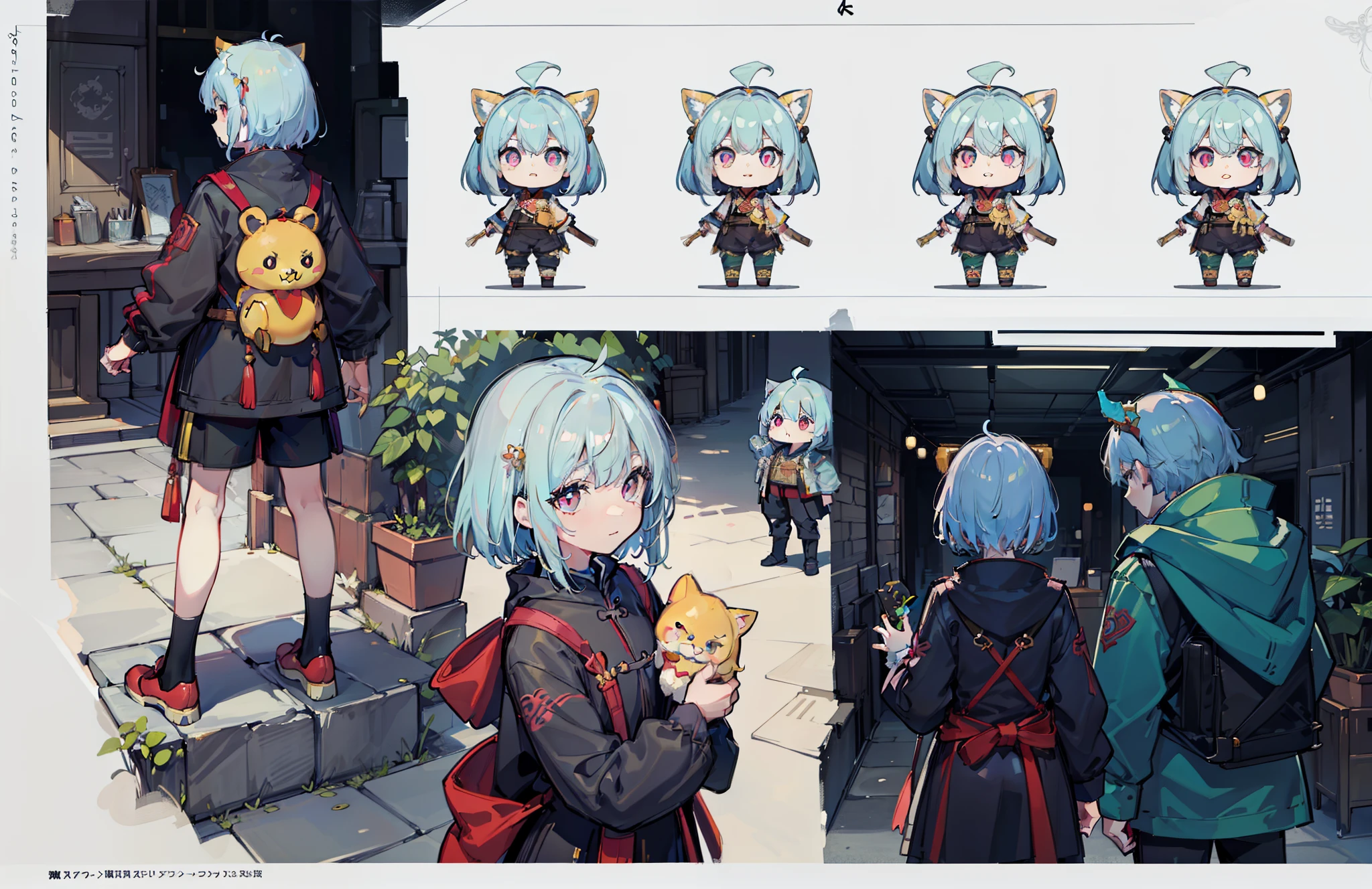1 person, Reference table, (fantasy character sheet, front, Back, side, rear) A boy dressed as a Chinese dragon holds a toy in his hands,The style is similar to vray depiction,kawaii aesthetics,Rococo art,appropriation artist,bright scene,shining eyes (masterpiece:1.2), (best quality:1.3).. (masterpiece:1.2), (best quality:1.3)