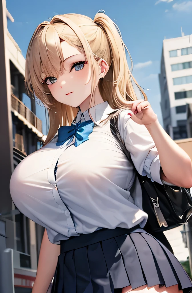 (big breasts) , school uniform , blonde