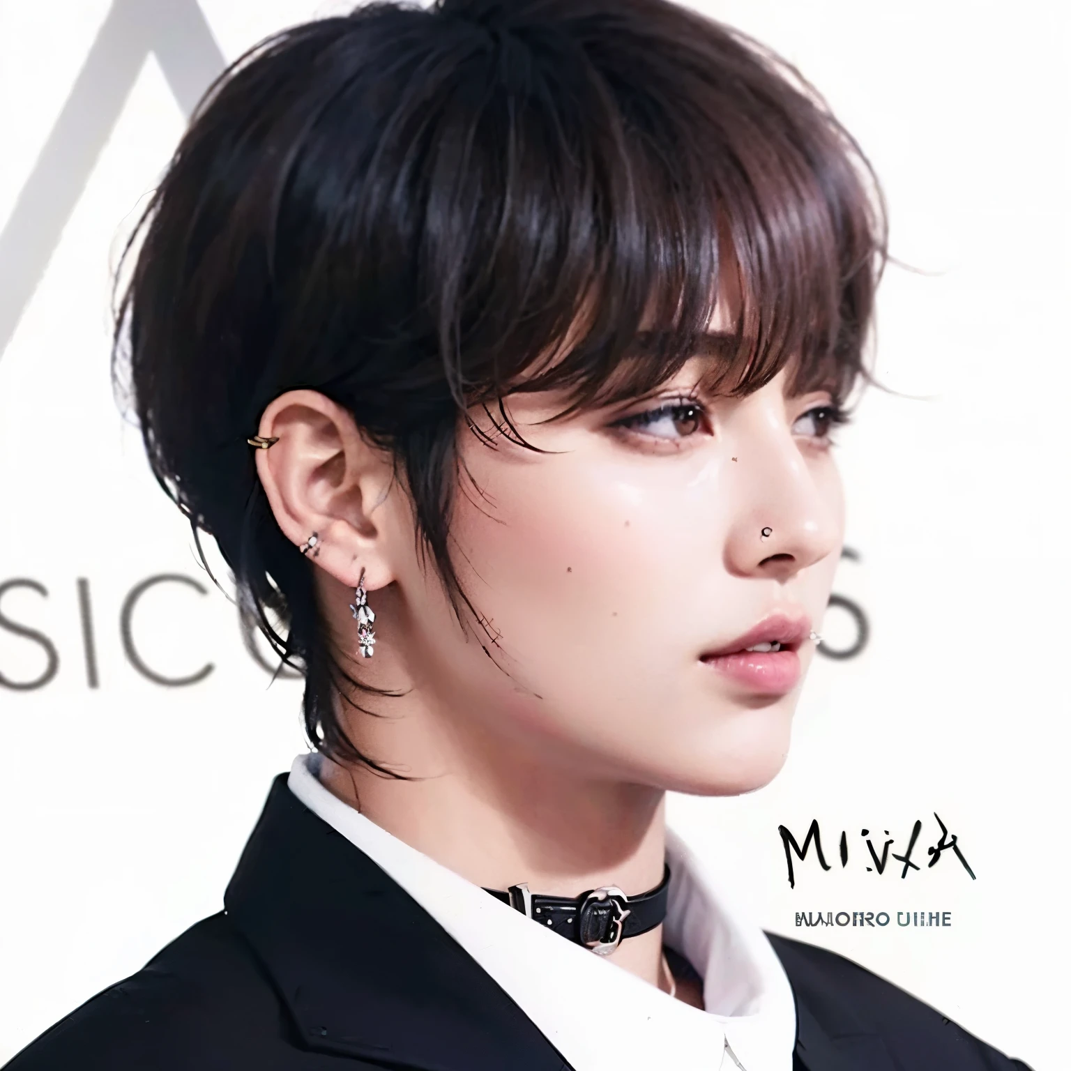 Imagen arafed de una mujer con cabello negro y camisa blanca., jungkook, cai xukun, retrato de jossi de blackpink, yoongi de pelo negro, jinyoung shin, ✏️🎨, Retrato realista kawaii, realistic anime art style, parque jimin, Kpop idol portrait, beautiful androgynous prince, [ arte digital ]!!, fotorrealista!!!!!!! Estilo de Arte