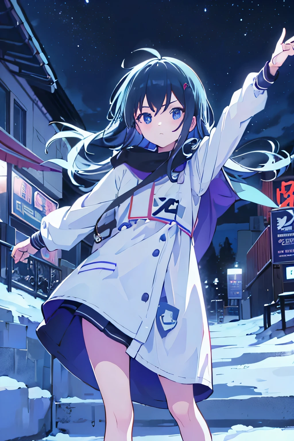 (best quality, HD, masterpiece:1.2,), illustration, night, 1 girl, whole body, looking at the audience, cold, Serious,