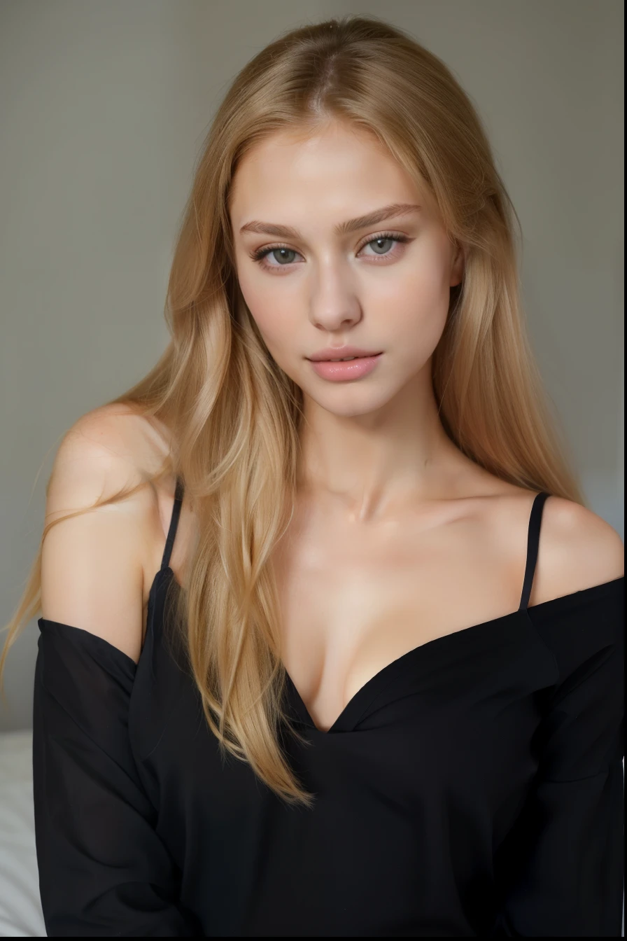 a woman with long hair and a black top posing for a picture, gorgeous young model, beautiful female model, beautiful model, beautiful blonde girl, photoshoot portrait, photo of a beautiful woman, portrait of a beautiful model, sleek blond hair, a gorgeous blonde, angelina stroganova, beautiful model girl, high quality portrait photoshoot, portrait sophie mudd, blonde beautiful young woman