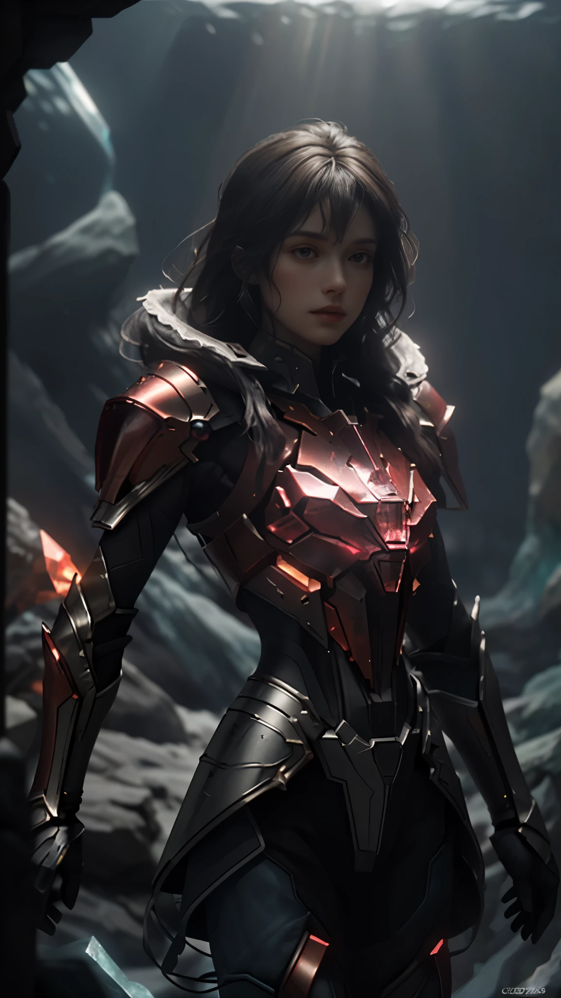 world style，Armor girl，Crystal material（3D rendered armor，refractive index：1.76 - 1.78，Albedo：0.03 - 0.05，ambient light：Between 20-50，color：deep red, Medium saturation，Type of light：ambient light：1.2，Light source color：Northern Lights，Light source intensity：between 1 - 2，Light source direction：Adjust the position and direction of the light source appropriately according to the shape and material of the object，Number of light sources：2 - 3 light sources
）Crystal exoskeleton，red cloak，beautiful female knight，detailed fantasy art，red crystal armor，（red crystal：15），（red 0.5），（crystal texture：1.5），smooth surface，high transparency，HD晰度，Texture and details inside the material，Piezoelectric effect，逆Piezoelectric effect，Optical diffraction，amazing armor，2.5D CGI fantasy artwork， 4K detail fantasy，high detail, Surrealism, Cubism, Constructivism, chiaroscuro, Ray tracing, backlight, Stereo view, light, UHD, retina, masterpiece, precise, anatomically correct, high resolution, best quality, textured skin, HD, 4k