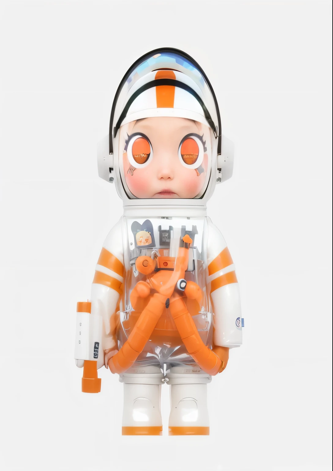 Close-up of toys on top, Little astronaut抬头, Little astronaut, Portrait armored astronaut girl, futuristic astronaut, Venus squid astronaut, space molly, female explorer mini cute girl, 黄肯尼 x Pop Mart, Cute astronaut sticker art, friendly carrot, Wearing a miniature space suit, Portrait of artificial intelligence astronaut, female astronaut，reality，picture
