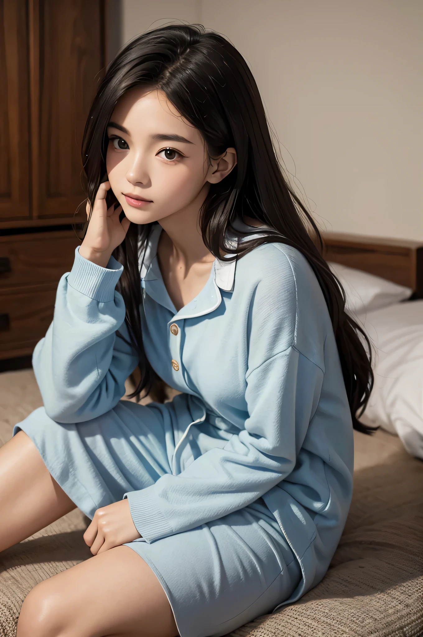 A 25-year-old small-breasted college girl in pajamas is in an old room.。