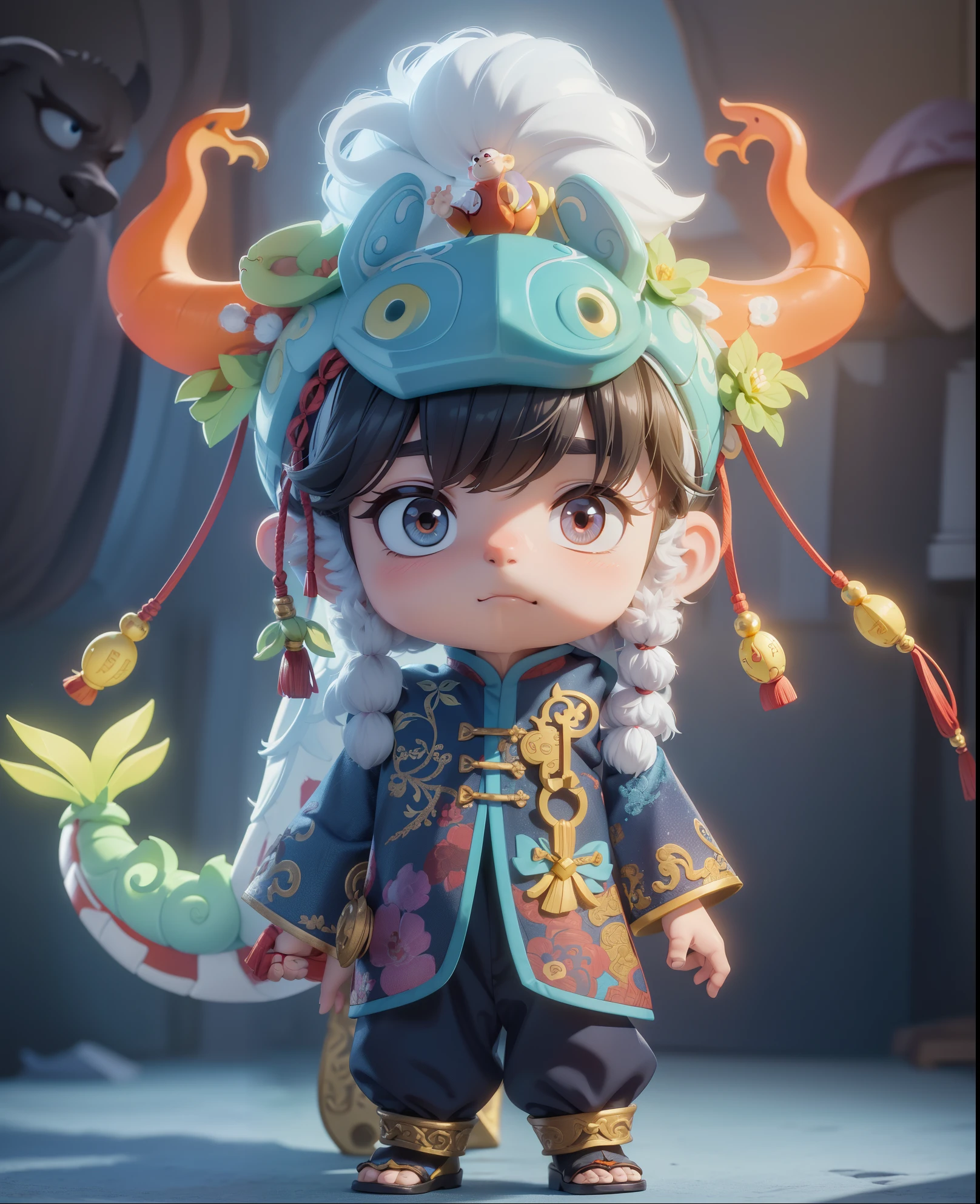 masterpiece、top-quality、ultra-detailliert、(Chibi Chara Ancient Chinese Male:1.2),Giant drums should be placed on the ground,You must hold the stick with both hands、Fun、full body Esbian、Chinese New Year Festival、