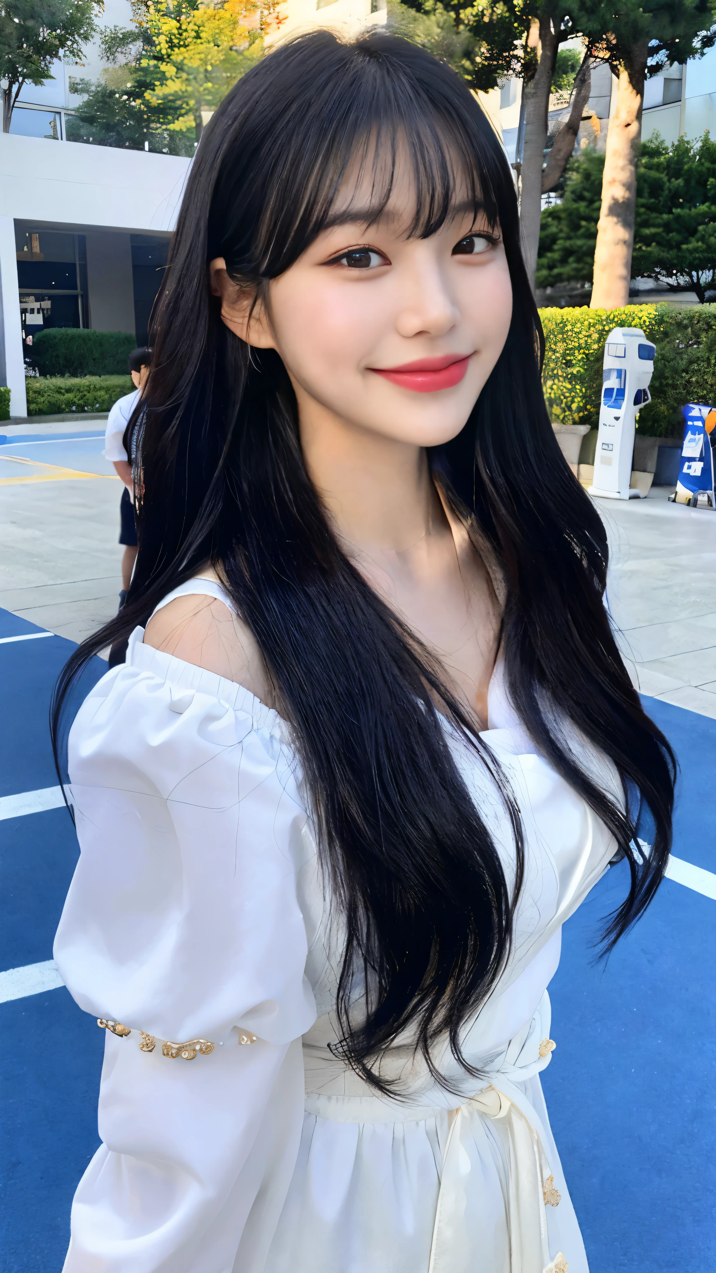 (8 thousand、top quality、masterpiece:1.2)、(realistic、realistic:1.9)、(laugh:0.2)、medium chest、beautiful and delicate eyes、full body sbian、(alone:1.8)、(look at the audience:1.3)、wet hair smiling on basketball court、shoulder height short hair、The end of the hair touches the shoulder and then bounces up in a U shape.....、Loose curly hair,、light bangs、I have bangs、Beautiful black haired woman in her 20s。No Man&#39;so cute.、There is a sophisticated atmosphere。walking on the white sidewalk,、He looked around gracefully...........、Inside the basketball court、、、、、、Radiates quiet beauty。그녀의 laugh는 주변 사람들에게도 있다々that&#39;representative々continuation々This is、々This is、々This is、々Gives you a happy feeling,  Wear a hanbok,